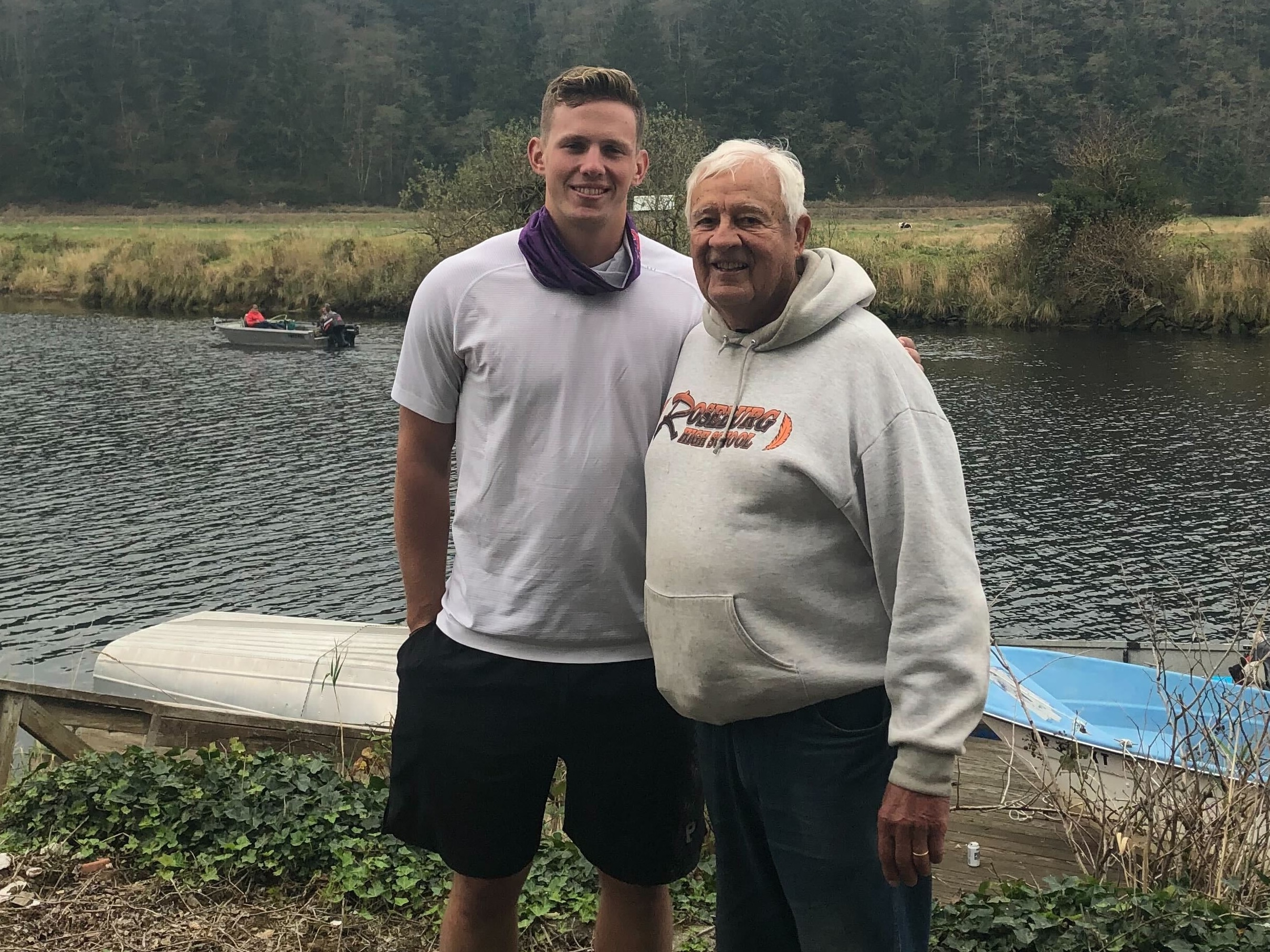 Adley Rutschman poses with his grandpa, Ad Rutschman
