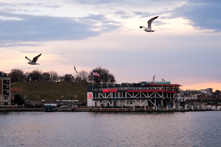 The Rusty Scupper restaurant at 402 Key Highway in Baltimore, as seen from across the Inner Harbor.