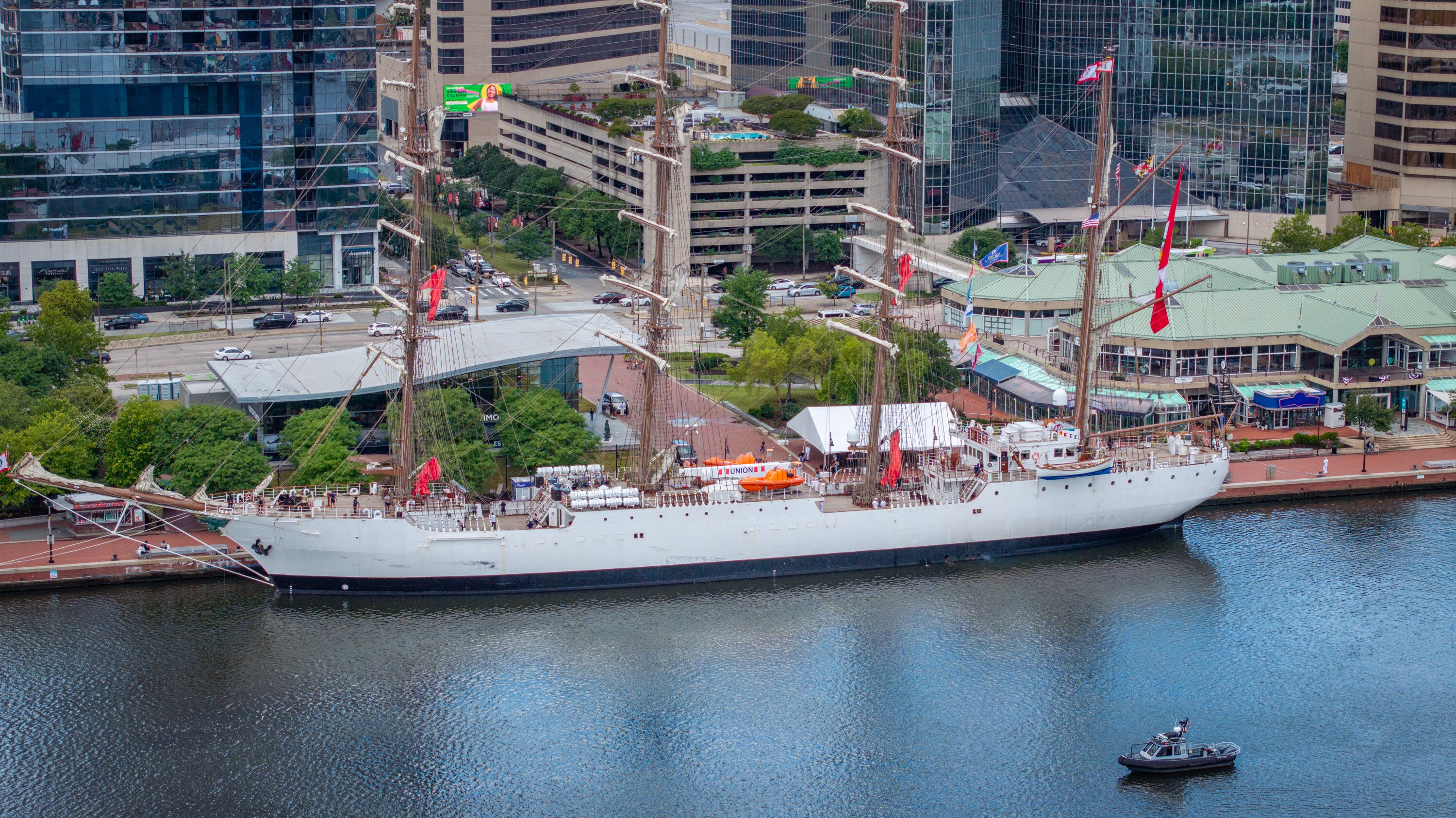 The Peruvian training ship BAP Union is tied up on the west wall of the Inner Harbor ahead of Sail250 festivities this week. 