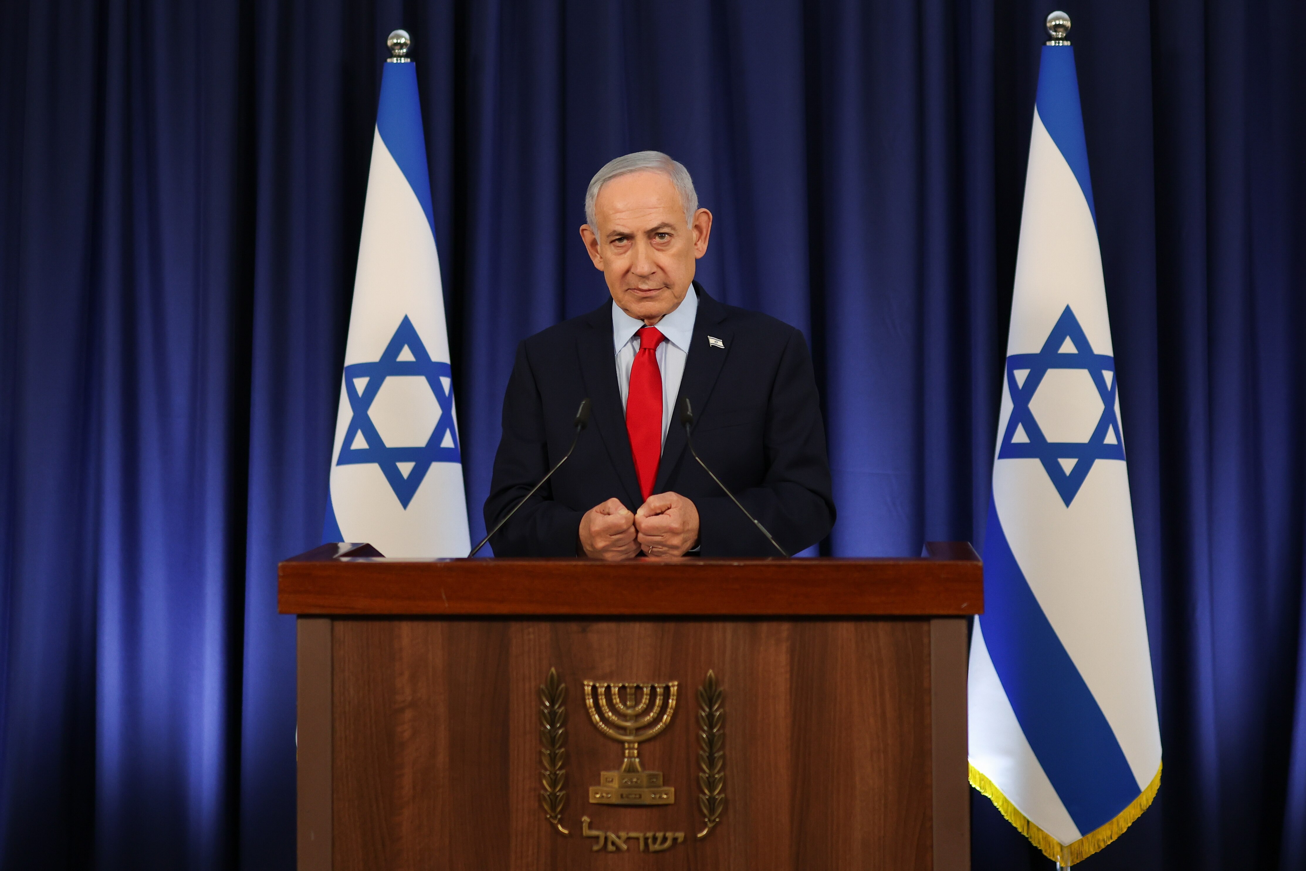 Israeli Prime Minister Benjamin Netanyahu speaks during a press conference in Jerusalem, Thursday, March 19, 2026.