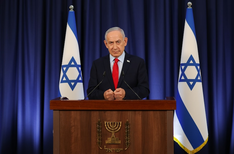 Israeli Prime Minister Benjamin Netanyahu speaks during a press conference in Jerusalem, Thursday, March 19, 2026.