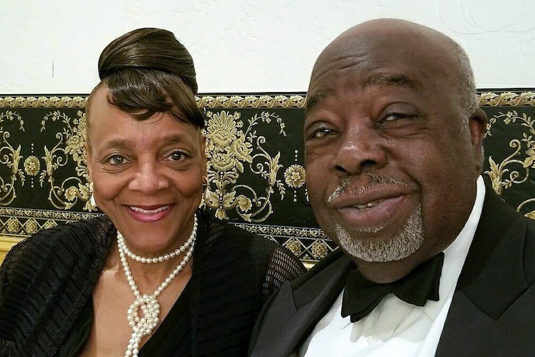 Rae Gaskins with his wife, Alice, at his 80th birthday celebration at Martin's West.