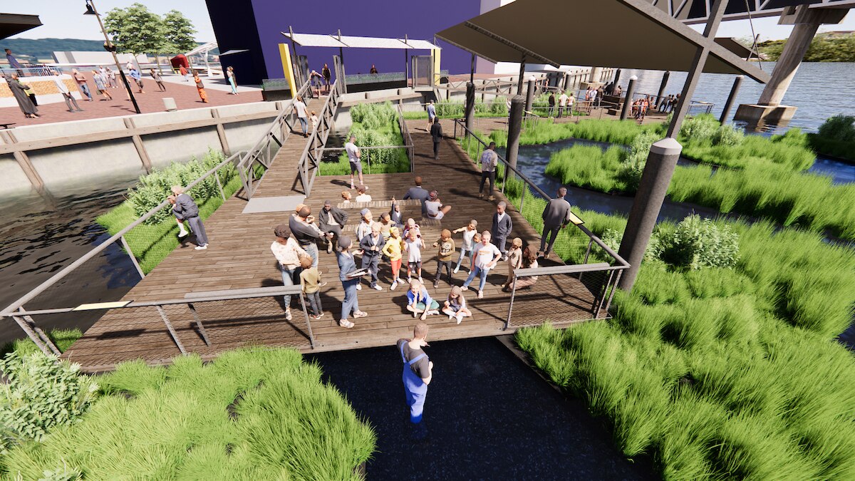 A rendering of the National Aquarium’s new floating wetland exhibit, which is set to open in summer 2024.