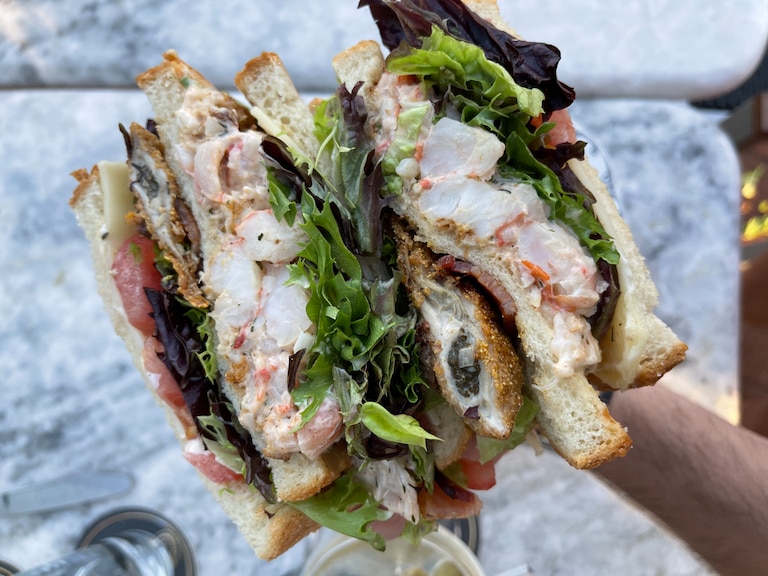 The Chesapeake Club at Loch Bar has a fried oyster and bacon in addition to crab cake and shrimp salad.