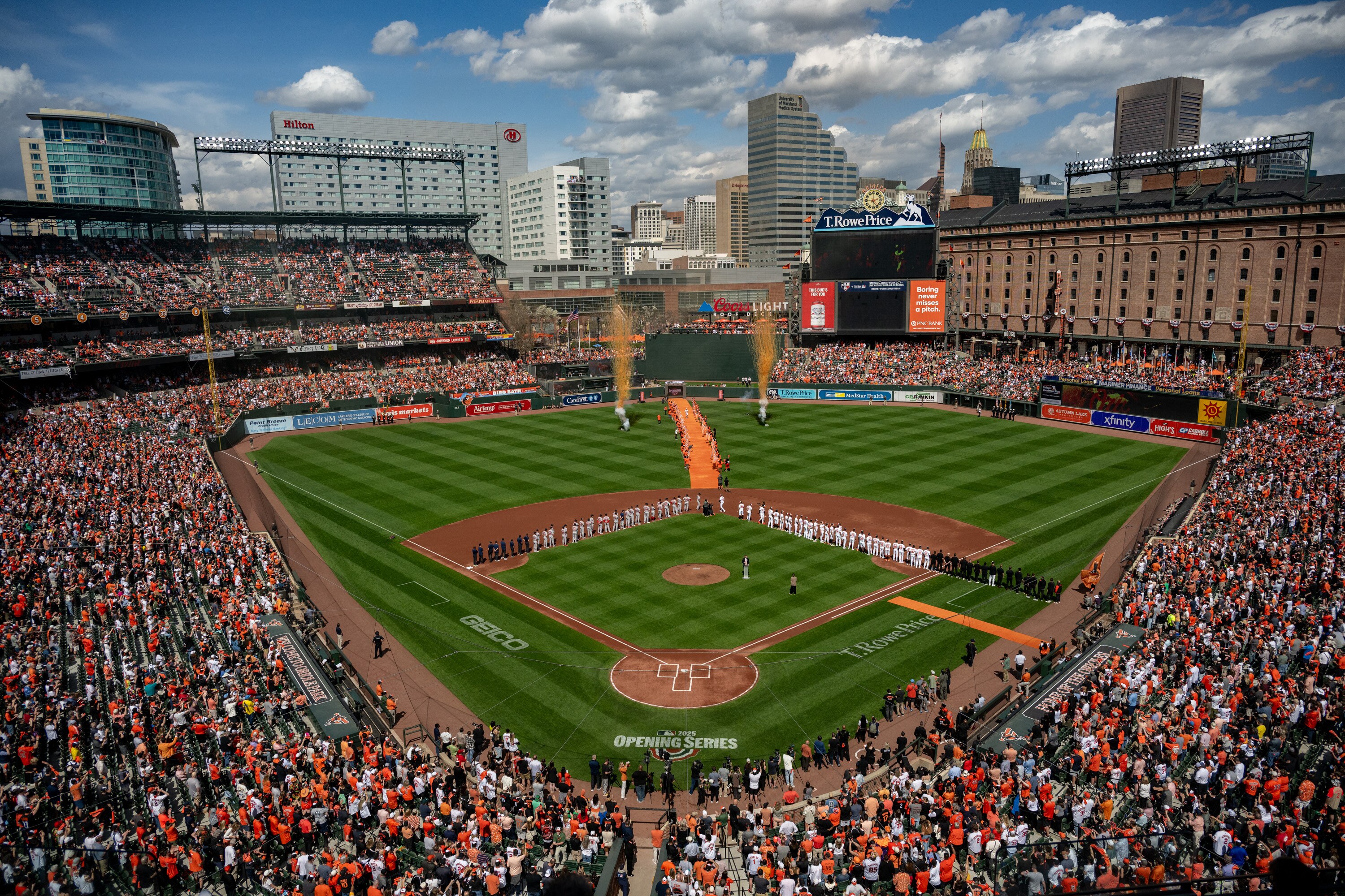 Baltimore Orioles starters are introduced prior to the Orioles 2025 home opener against the Boston Red Sox on Monday, March 31, 2025.