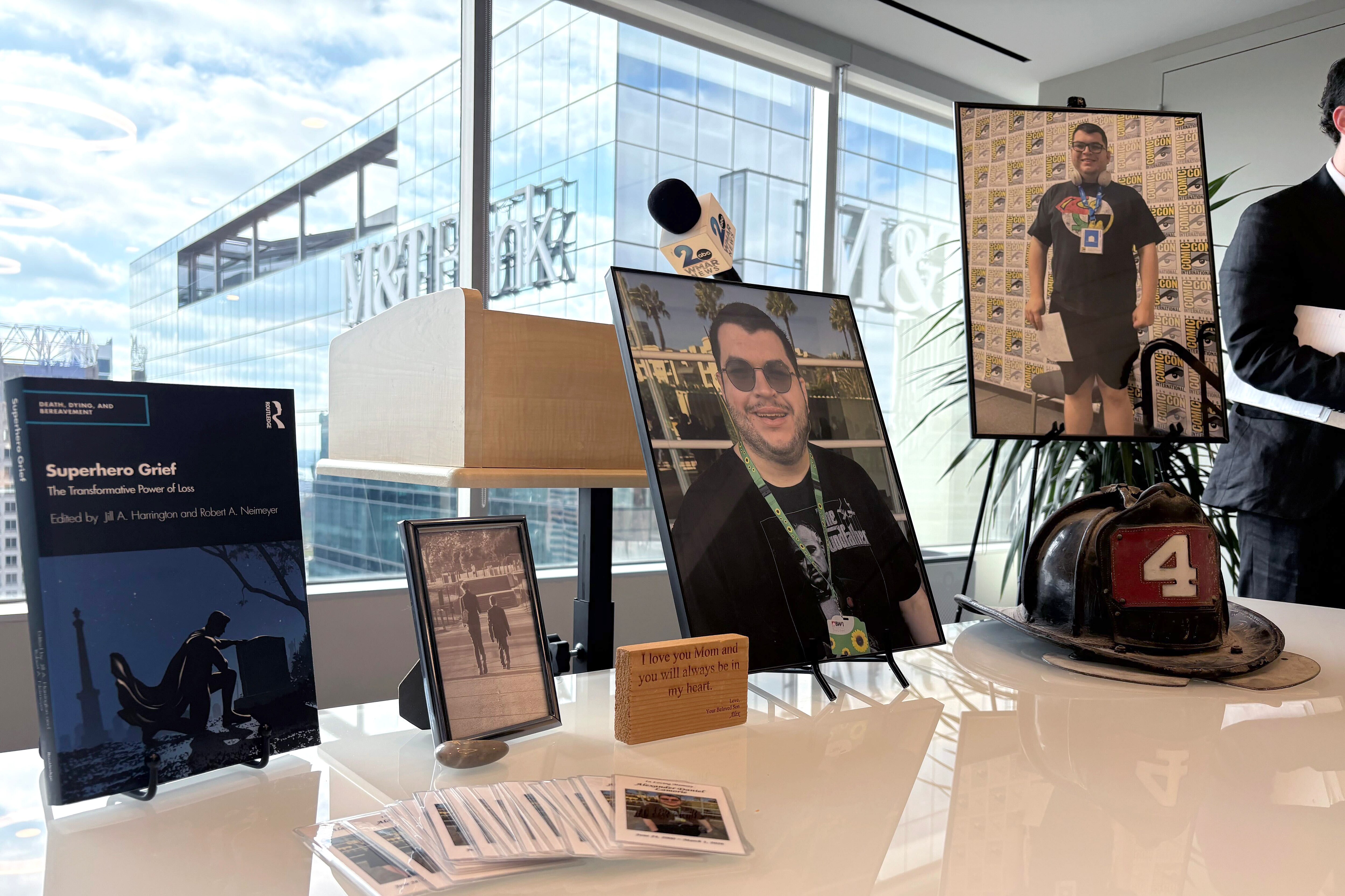 Mementos and photographs of Alex LaMorie, the 25-year-old autistic man who was fatally shot by Howard County police, were displayed Thursday during a news conference at Brown, Goldstein & Levy, LLP.