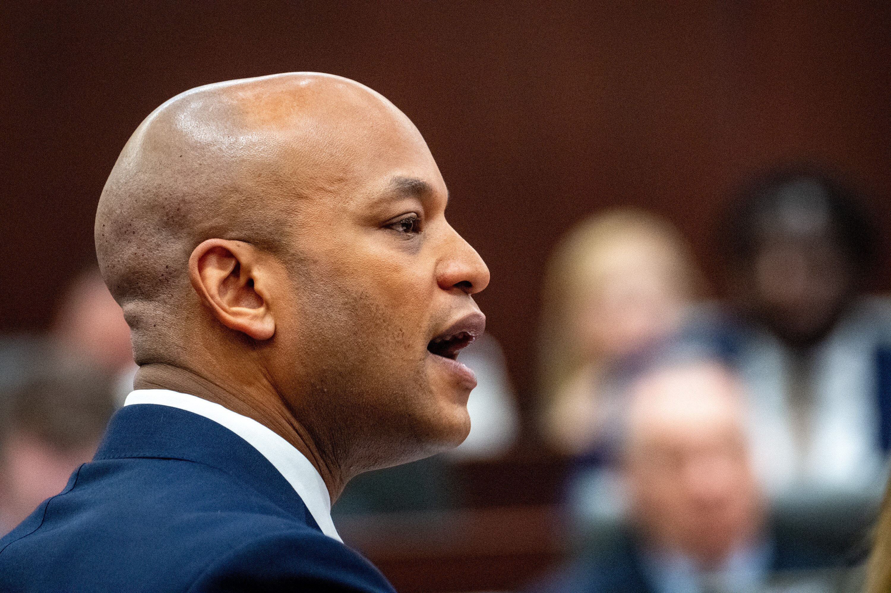 Maryland Gov. Wes Moore testifies in the House of Delegates on his plan to balance the state’s budget.