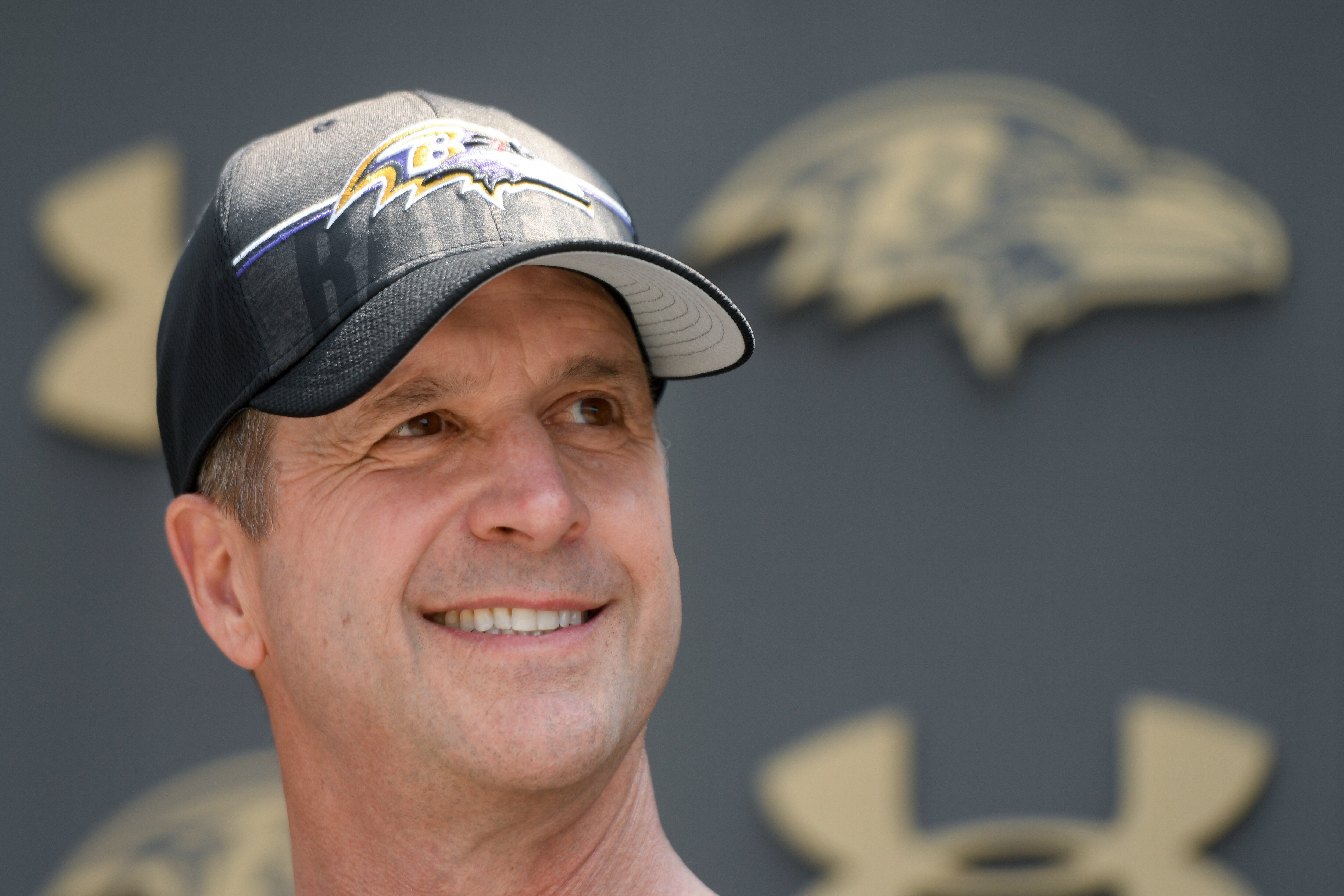 Baltimore Ravens head coach John Harbaugh speaks during a news conference after organized team activities Wednesday, May 24, 2023 in Owings Mills. (Photo by Steve Ruark for the Baltimore Banner)