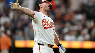 Pete Alonso reacts during the review of his long fly ball in the seventh inning against the New York Yankees. The ball was ruled to be foul and, after review, the call stood.