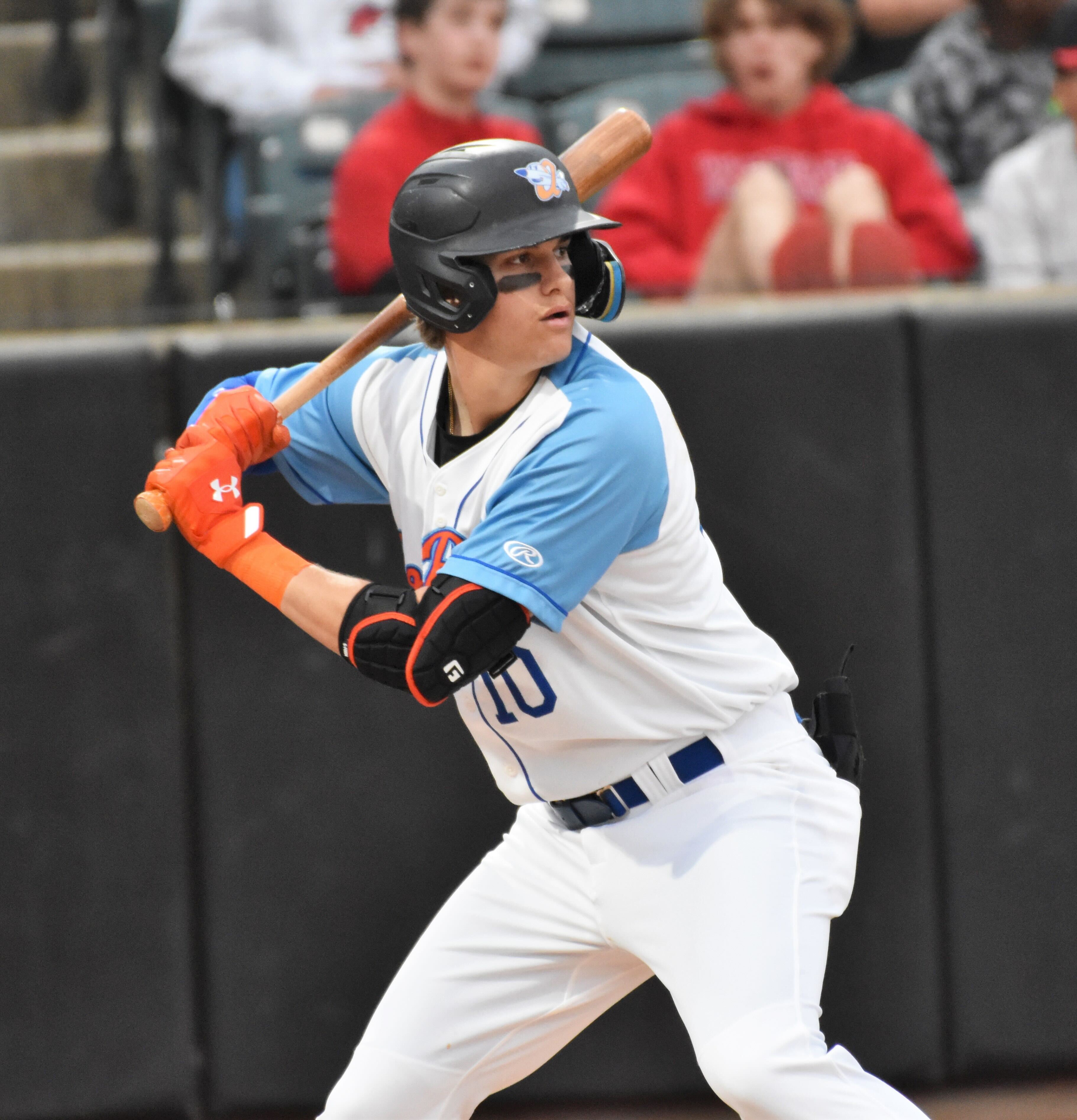 Orioles infield prospect Colby Mayo awaits a pitch while playing for the Aberdeen IronBirds in 2022.