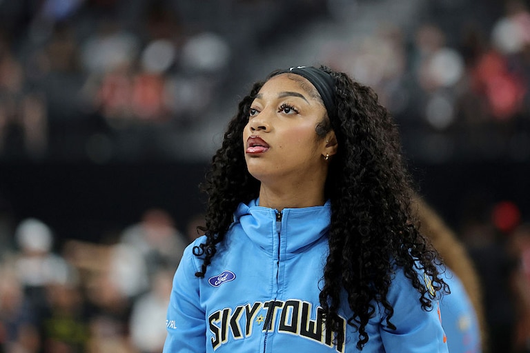 Angel Reese warms up before the Chicago Sky's game against the Las Vegas Aces on Sept. 7, 2025.