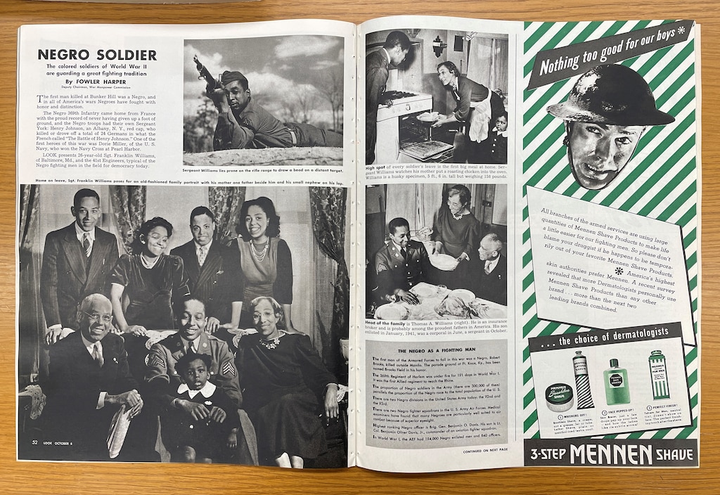 A spread in the October 1942 edition of LOOK Magazine, featuring the story of Franklin H. Williams.