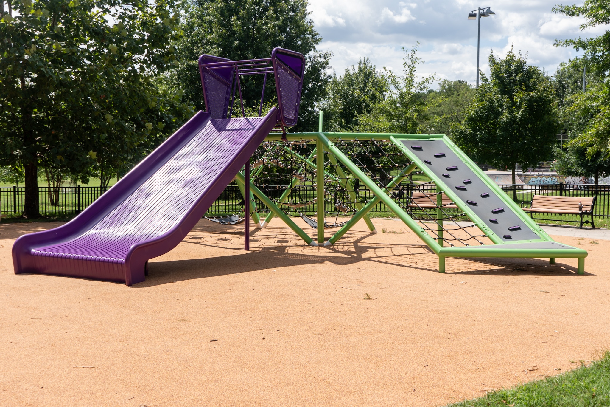 The new playground at Roosevelt Park looks sleek and impressive. But some local parents are upset and say it excludes too many children because it is too challenging.