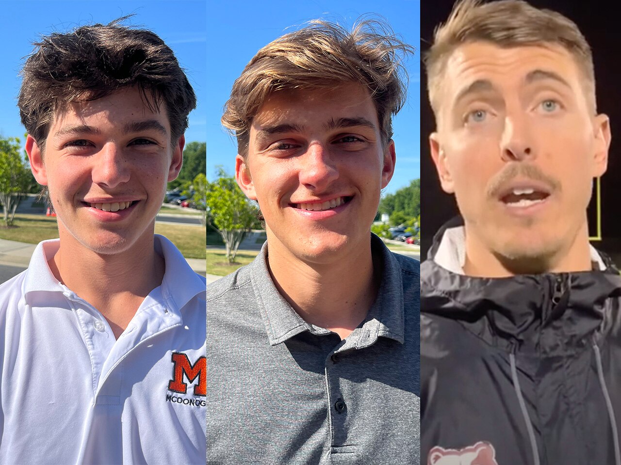 (From Left) McDonogh's Brenedan Millon, the 2023 Baltimore Banner/VSN Boys Lacrosse Offensive Player of the Year, and AJ Marsh, the 2023 Baltimore Banner/VSN Boys Lacrosse Player of the Year, as well as Broadneck's Jeff McGuire, the 2023 Baltimore Banner/VSN Boys Lacrosse Coach of the Year.