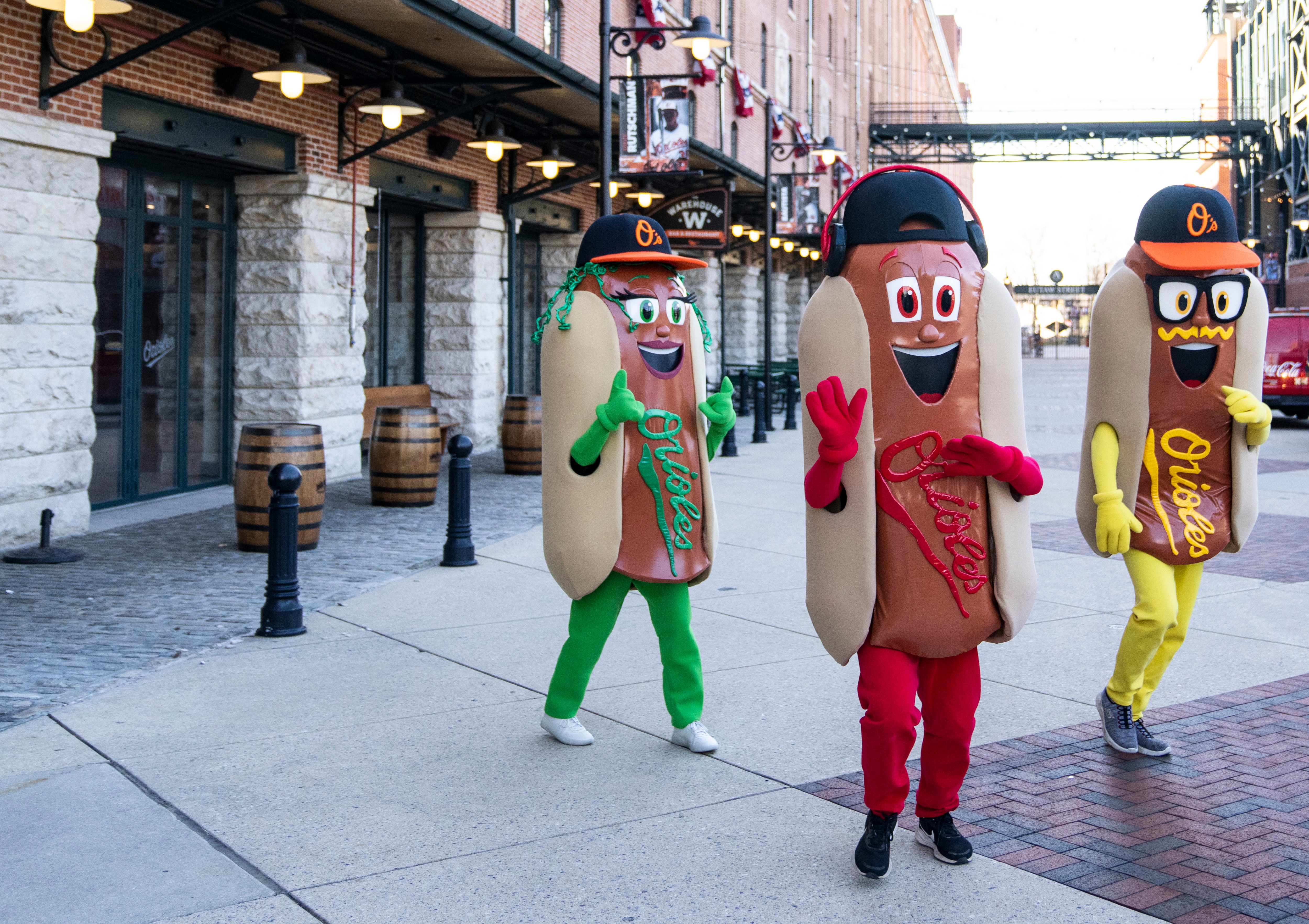 The Camden Franks walk around Camden Yards on Tuesday.