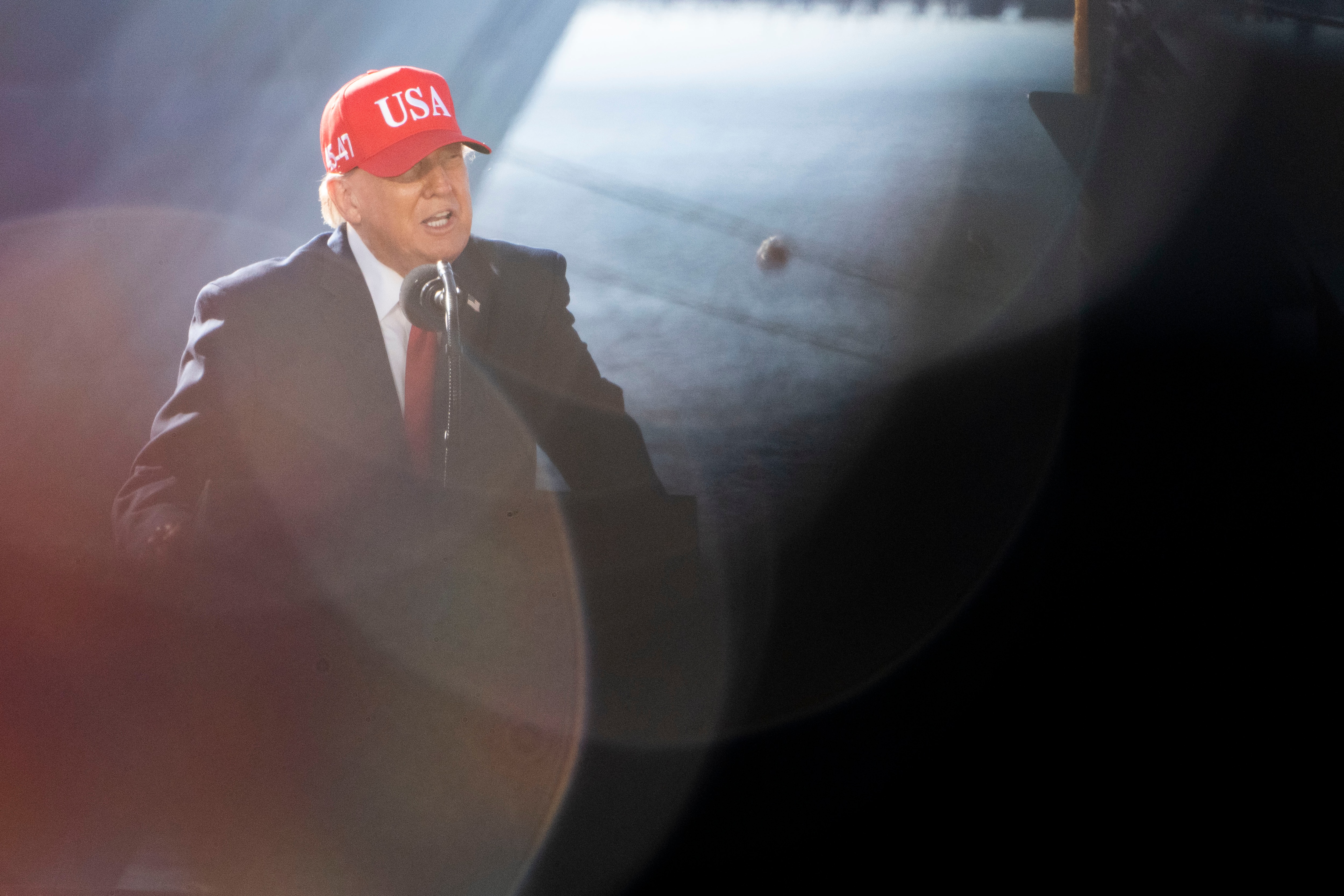 President Donald Trump delivers a speech in Edgemere last week touting plans for a submarine manufacturing facility at Tradepoint Atlantic.