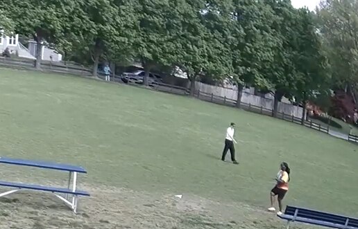 That's not me in the distance of this security footage screen grab. The man in the blue short sleeve shirt, shorts and knee-high white socks was confronted while taking photos at a local school at identified himself as Rick Hutzell of The Baltimore Banner.