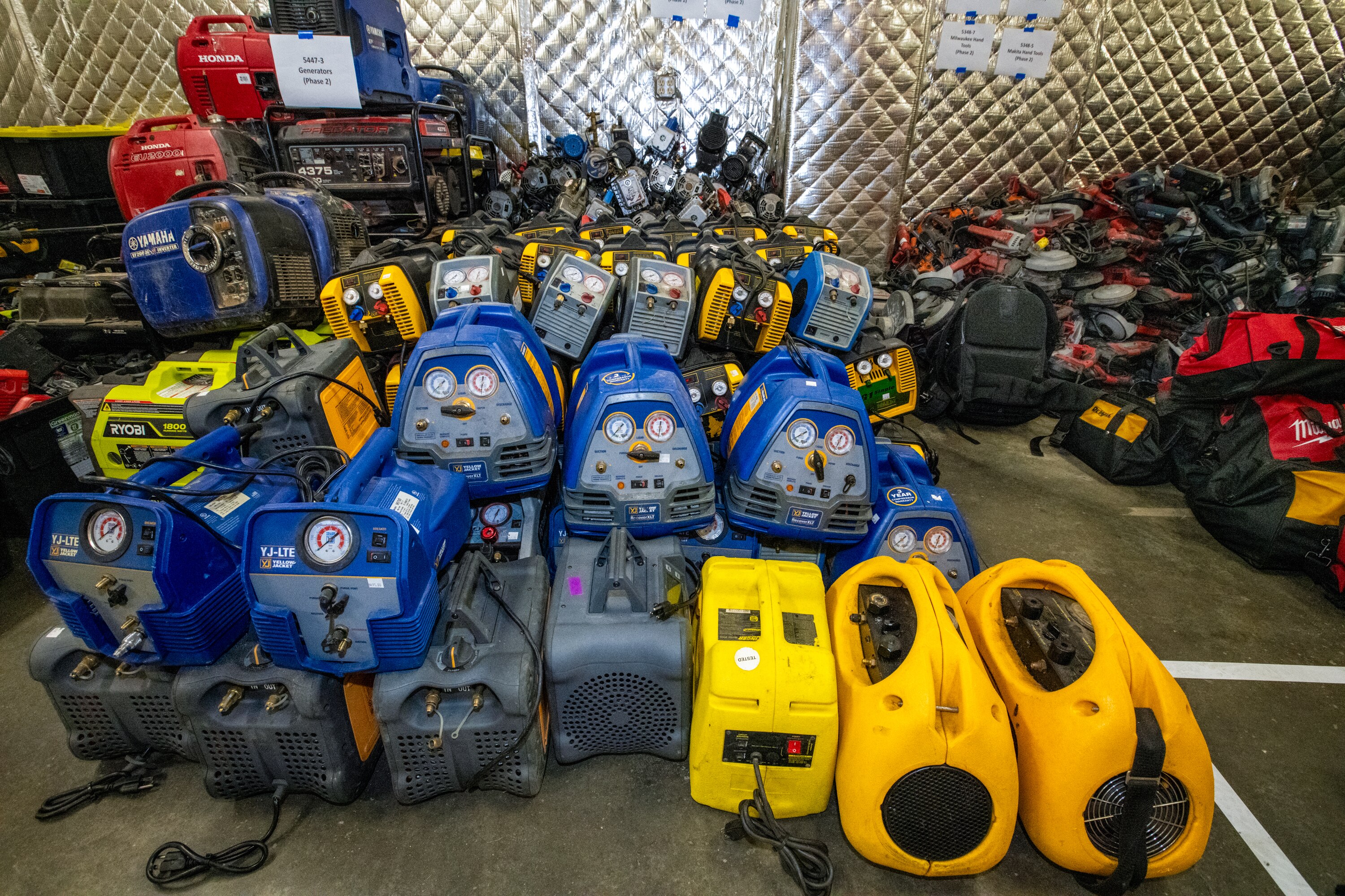 Piles of hundreds of stolen tools recovered by Howard County Police. Some may be sold in this weekend's auction.