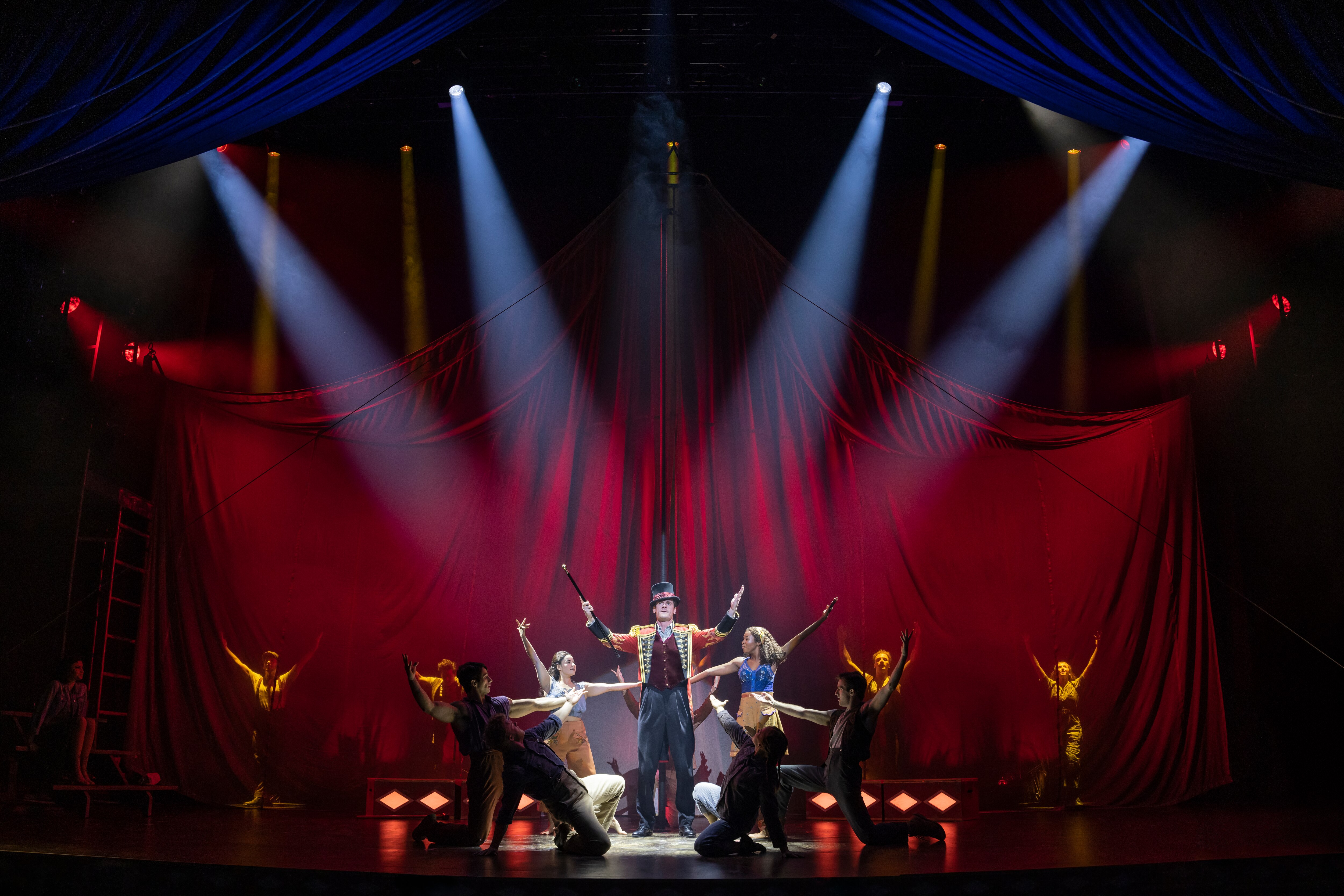 Connor Sullivan, center, stars as August Rosenbluth in the musical “Water for Elephants,” which debuted at the Hippodrome Theatre in Baltimore on Sept. 27.