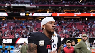 Atlanta Falcons quarterback Michael Penix Jr. (9) walks of the field after overtime of an NFL football game against the Carolina Panthers, Sunday, Nov. 16, 2025, in Atlanta. (AP Photo/Brynn Anderson)