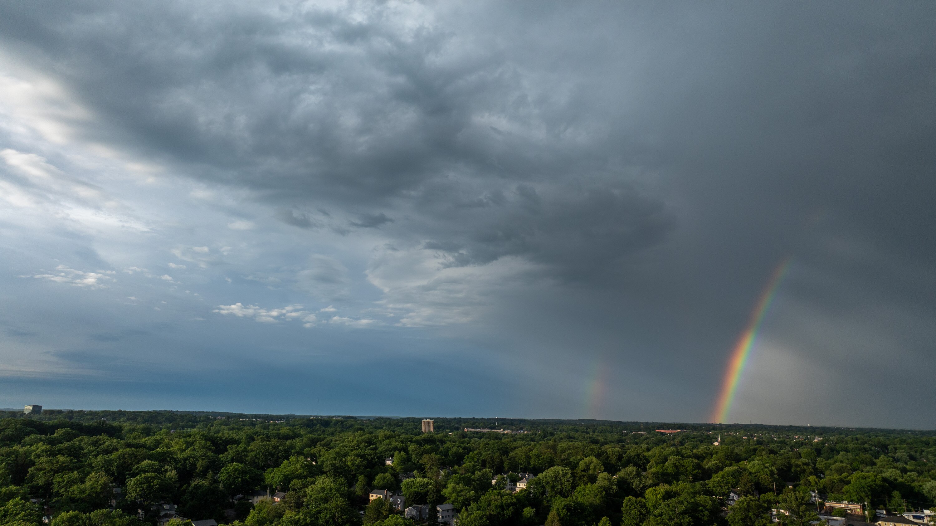 A rainbow is seen near Parkville following a fast-moving thunderstorm earlier this month.