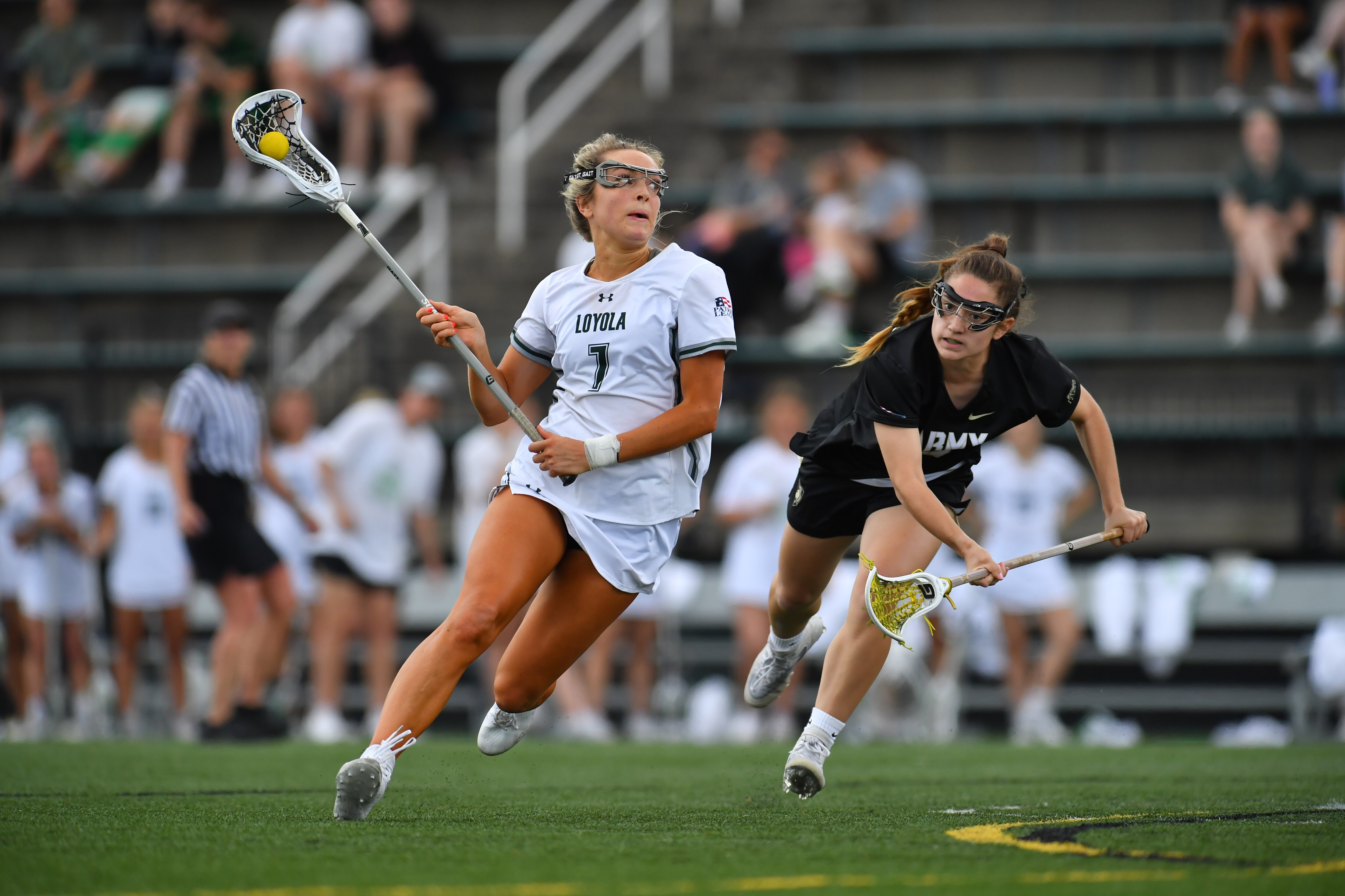 Jillian Wilson, a Loyola midfielder who is originally from Hampstead, is using her extra year to earn a graduate degree and begin networking in commercial real estate. (Photo courtesy of Loyola Athletics.)