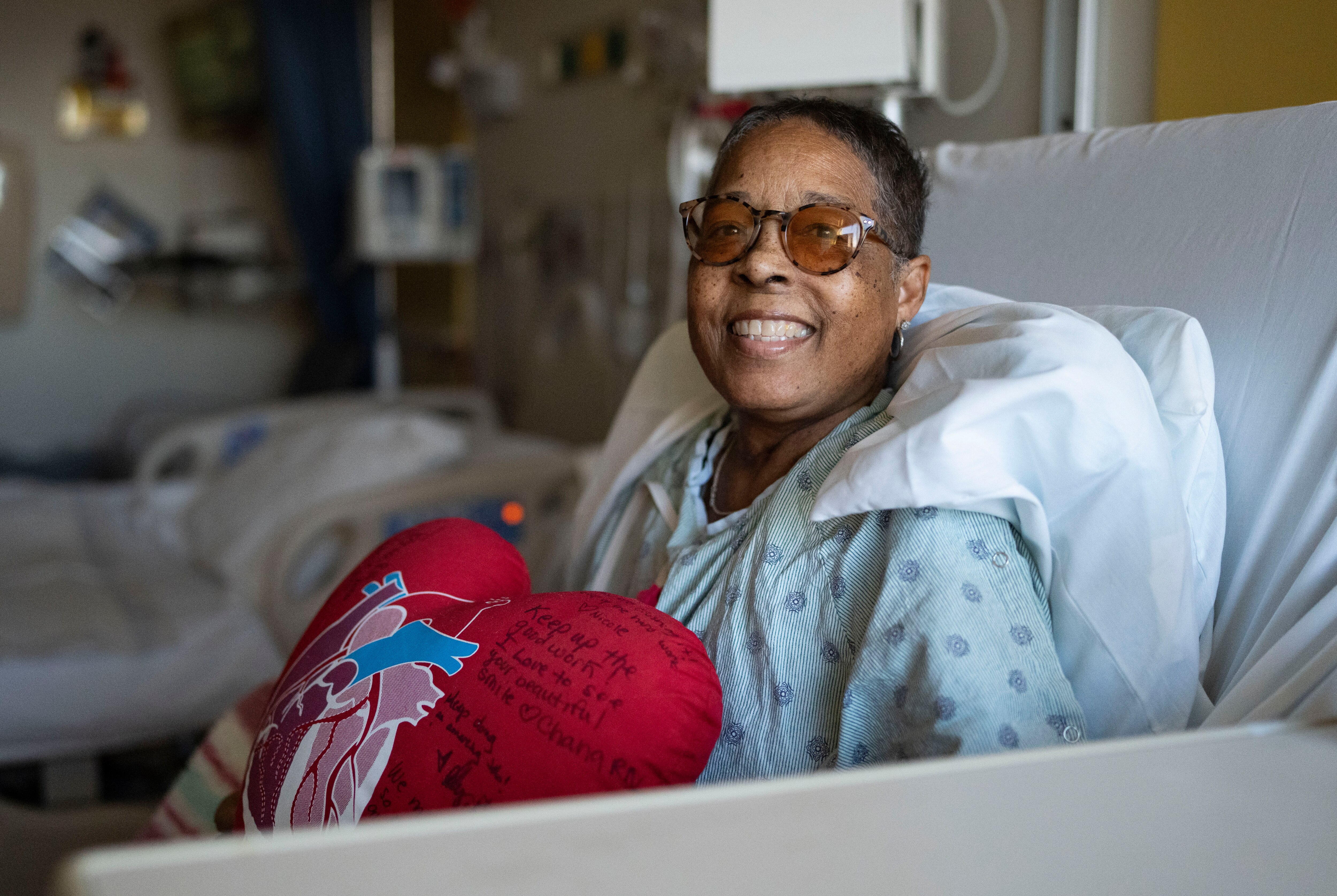 Chandra Jackson in her hospital room at Johns Hopkins Hospital shortly before being discharged this week.