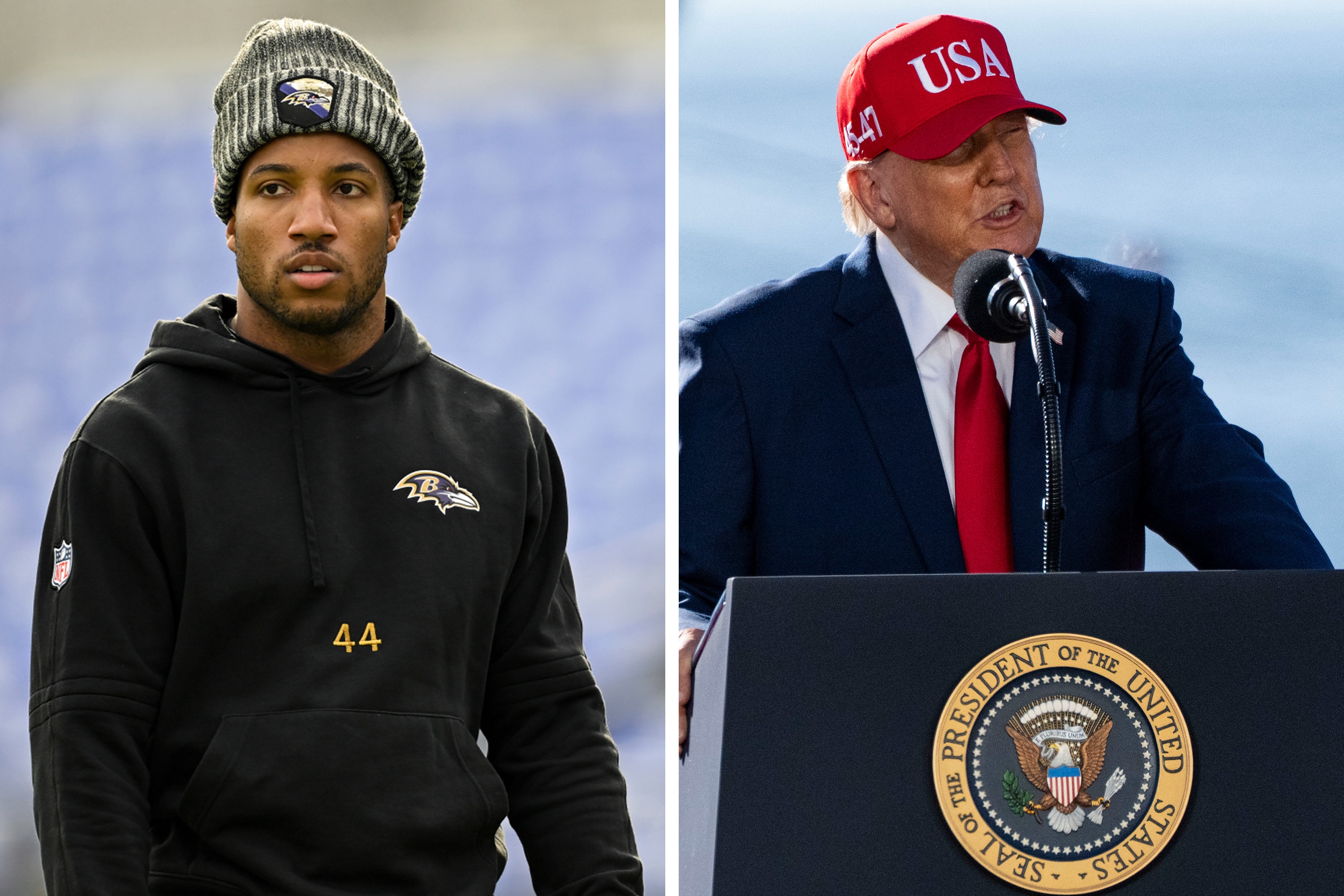 Baltimore Ravens cornerback Marlon Humphreys' was a special guest of President Donald Trump at his appaerance at Tradepoint Atlantic in Edgemere on Tuesday.