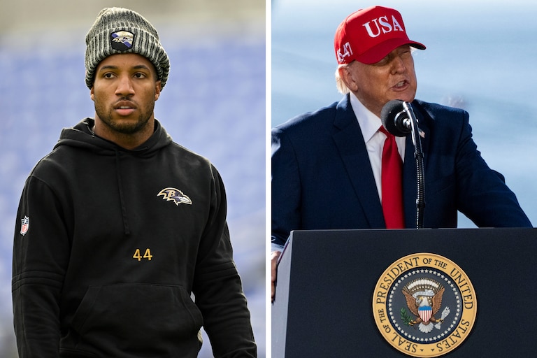 Baltimore Ravens cornerback Marlon Humphreys' was a special guest of President Donald Trump at his appaerance at Tradepoint Atlantic in Edgemere on Tuesday.