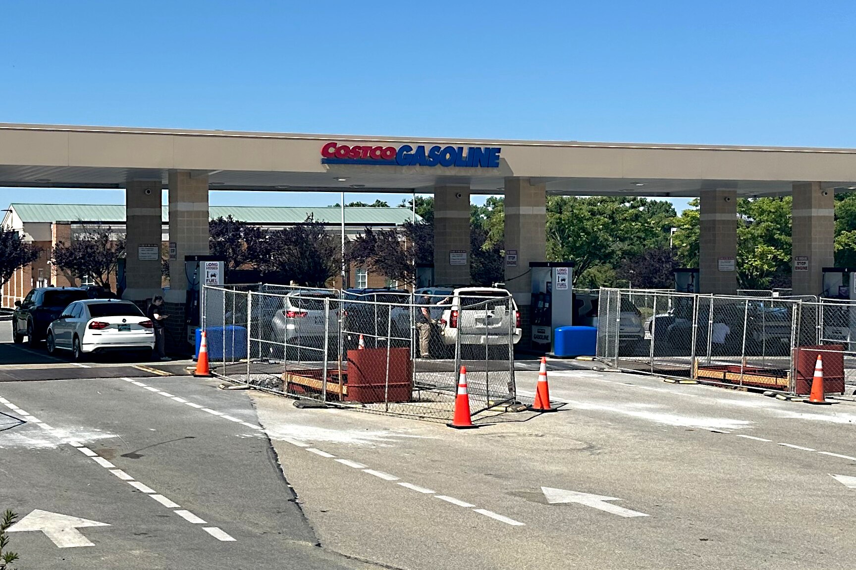 Costco’s fueling station in the Gateway Overlook shopping center at 6670 Marie Curie Drive, pictured here, will close June 8, 2026, for construction and remain closed until mid-August.