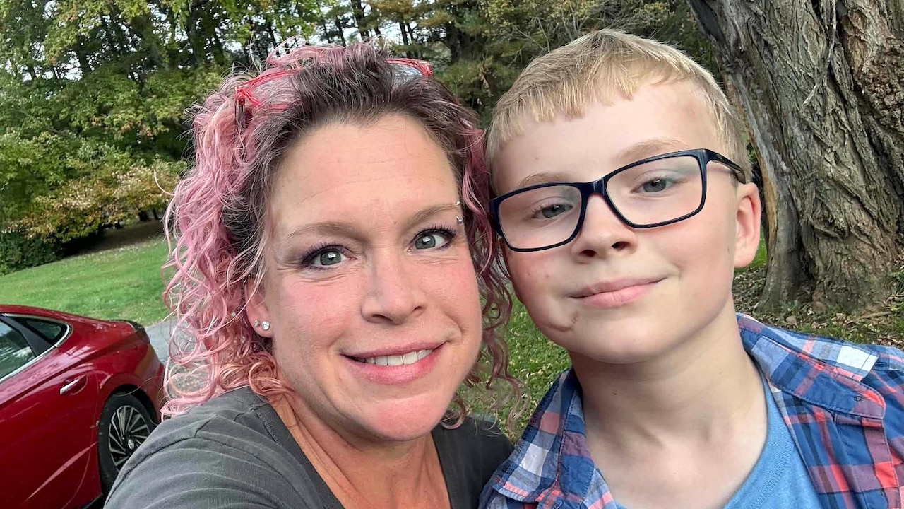Taffy Thomas, left, with her son, Alex Thomas, who rescued a kitten in the road.