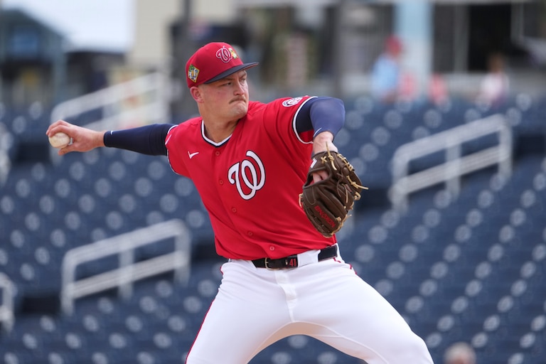 Washington Nationals pitcher Brad Lord throws during the first inning of a spring training game against the Miami Marlins on March 1.