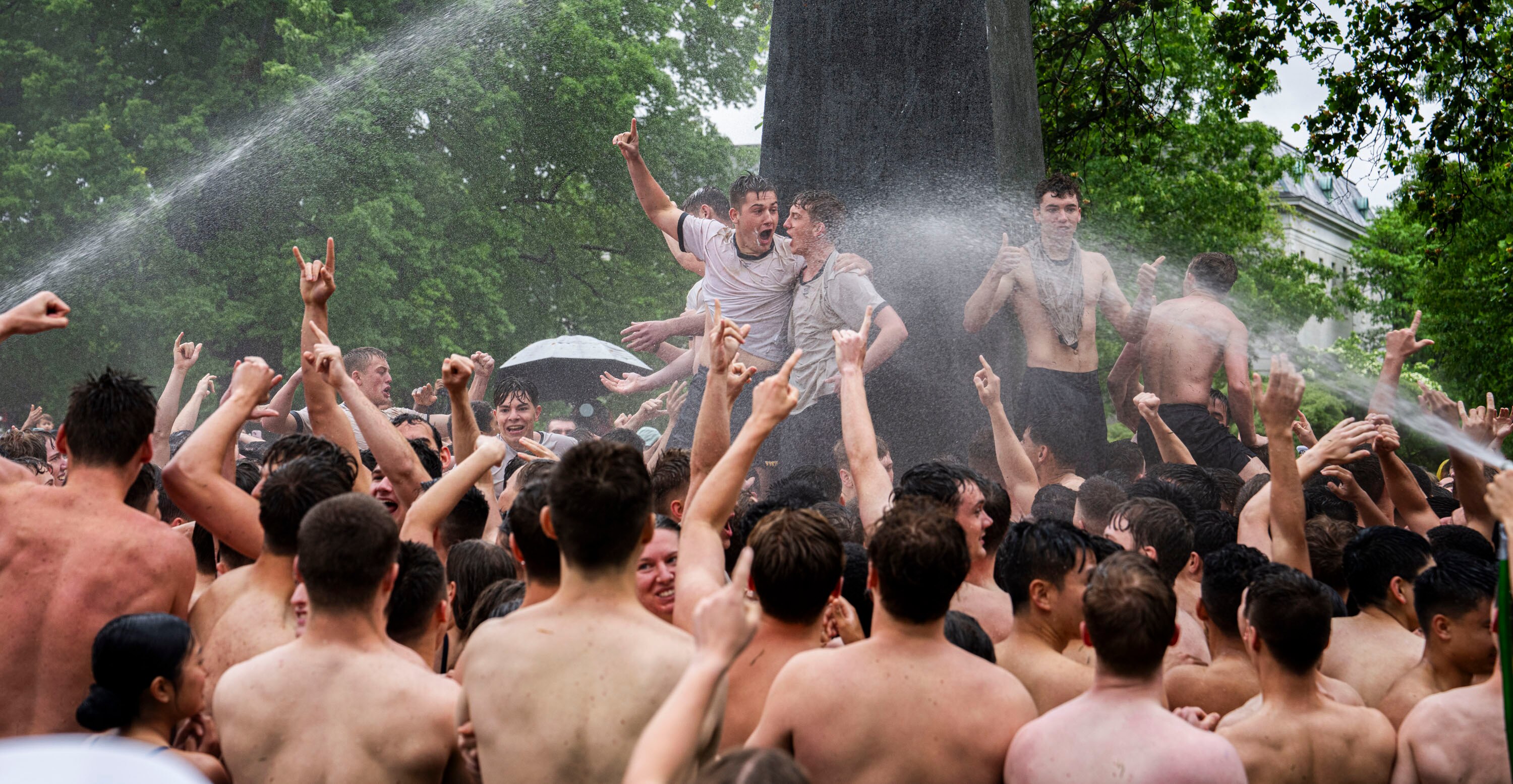 Plebes complete the annual Herndon Climb at the Annapolis Naval Academy on May 15, 2024. The climb symbolizes their completion of  their freshman year. This year’s class completed the task in two hours, 19 minutes, and 11 seconds.