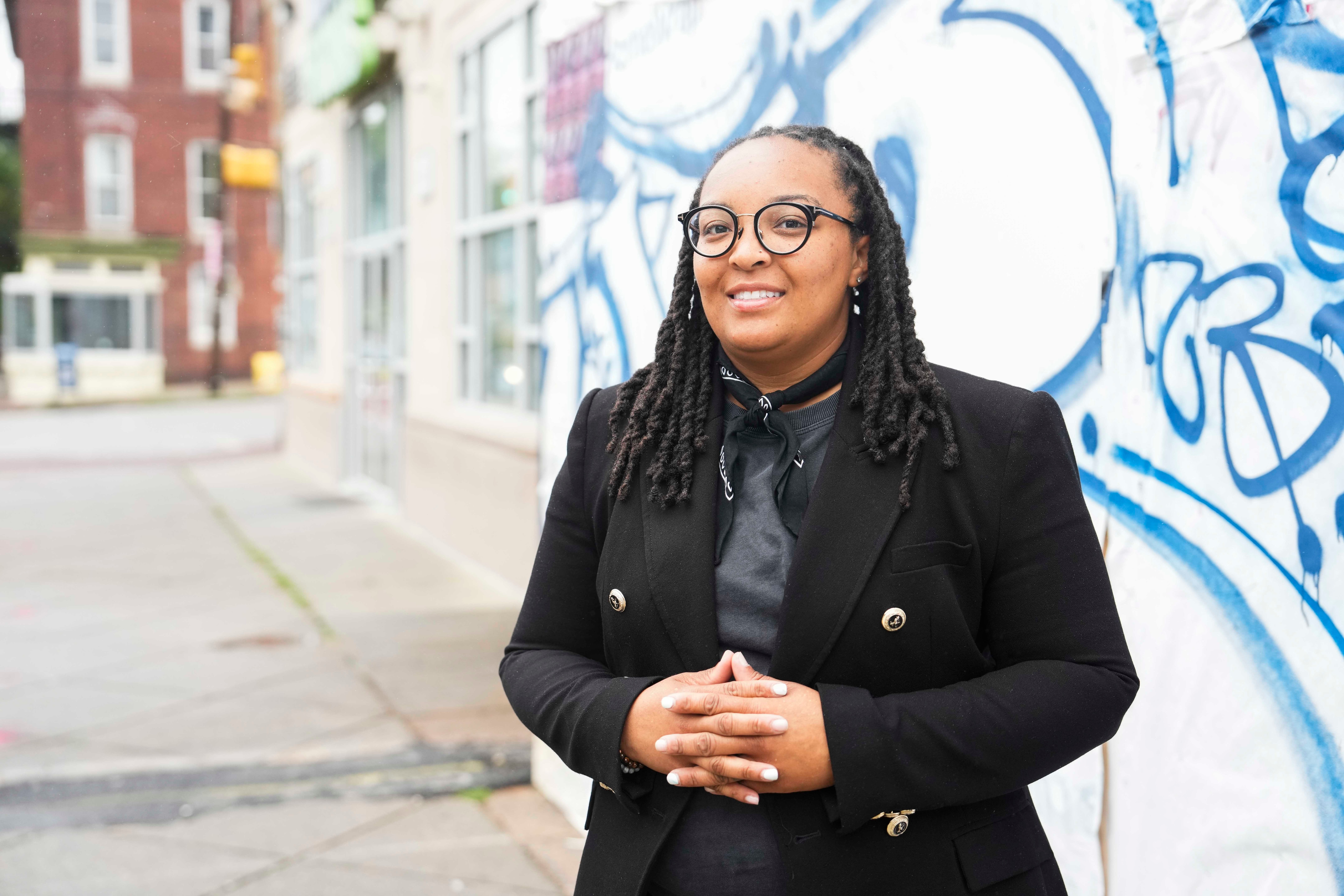 Jasmine Norton poses for a portrait in Hampden on June 22, 2023. She plans to open The Urban Oyster, a sit-down restaurant, on 36th Street at the end of summer 2023.