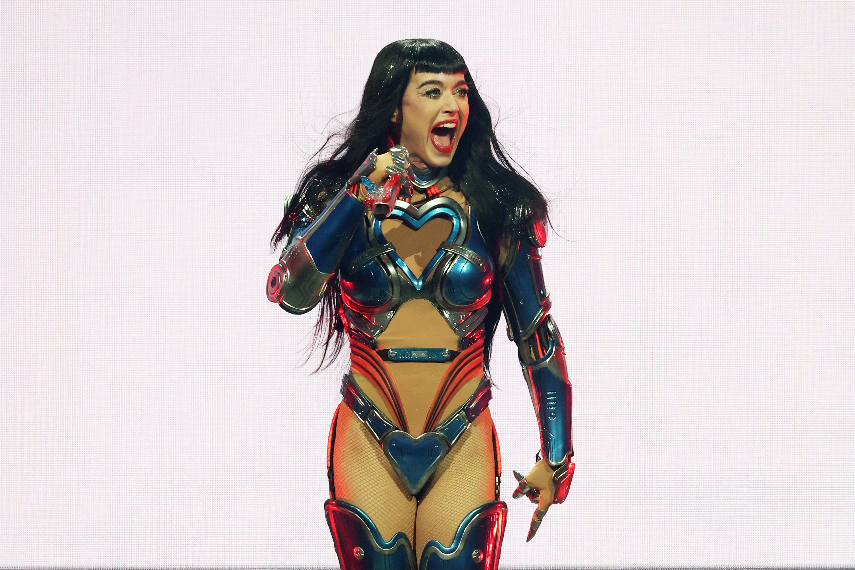 INGLEWOOD, CALIFORNIA - JULY 15: Katy Perry performs at the Kia Forum on July 15, 2025 in Inglewood, California. (Photo by Monica Schipper/Getty Images)