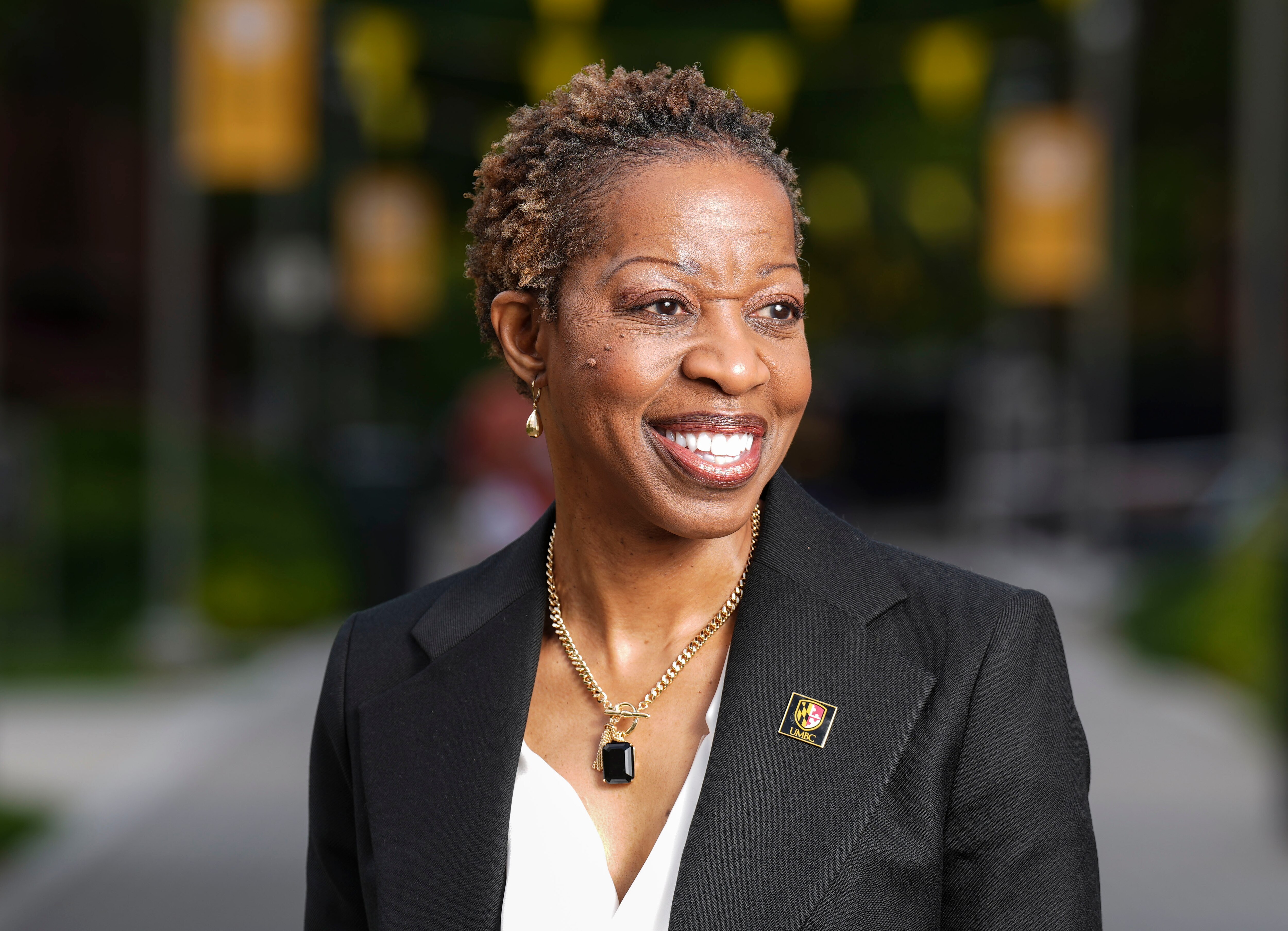 Sheares Ashby, the new president of University of Maryland Baltimore County, poses for a portrait on Campus, Wednesday, April 26, 2023.