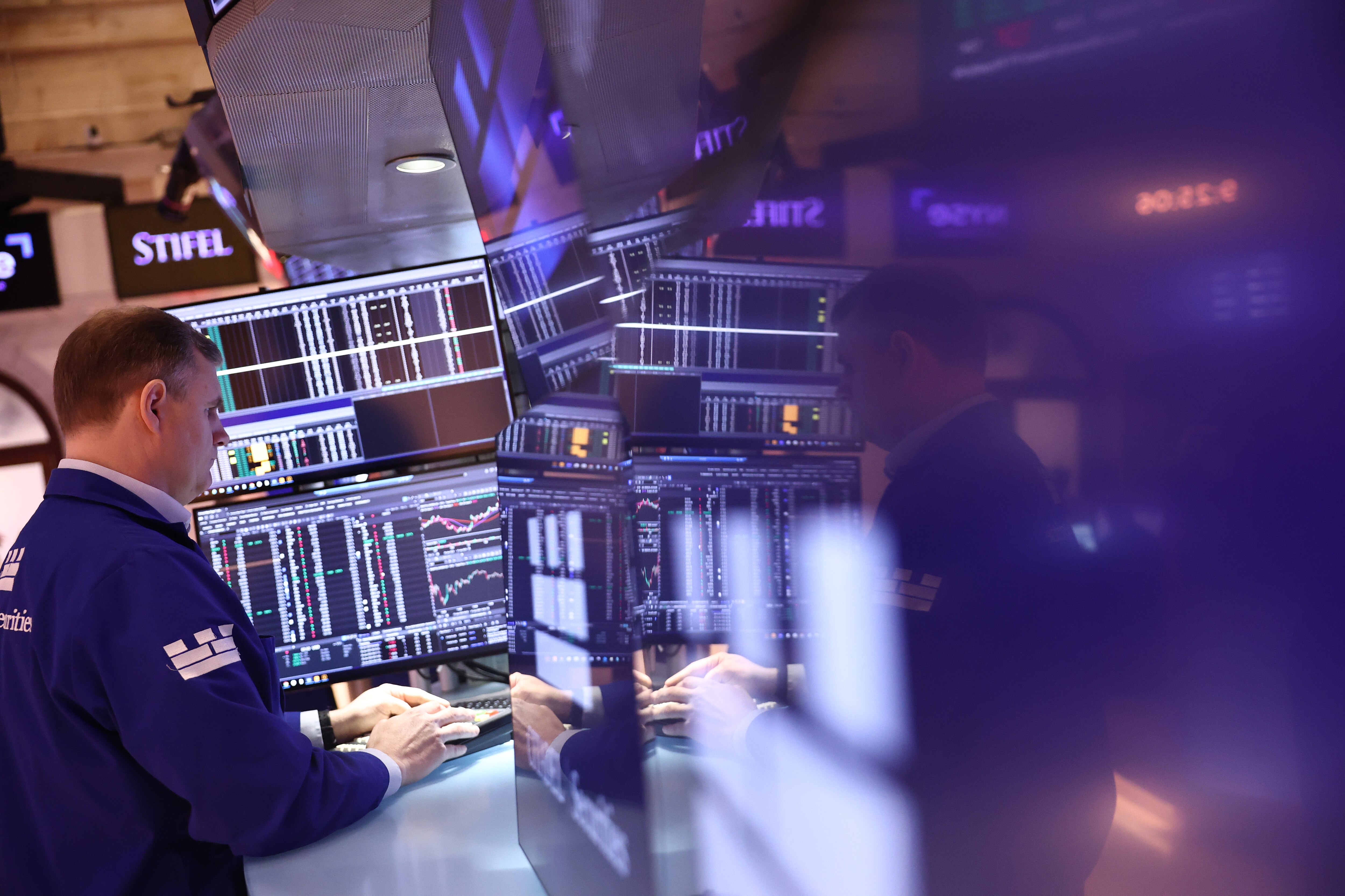 NEW YORK, NEW YORK - JANUARY 28: Traders work on the floor of the New York Stock Exchange during morning trading on January 28, 2025 in New York City. Stock opened up flat amid the arrival of the Chinese artificial intelligence startup DeepSeek which sparked a sell-off in tech stocks.