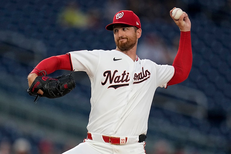 Washington Nationals starter Foster Griffin pitches to the Philadelphia Phillies during the first inning.