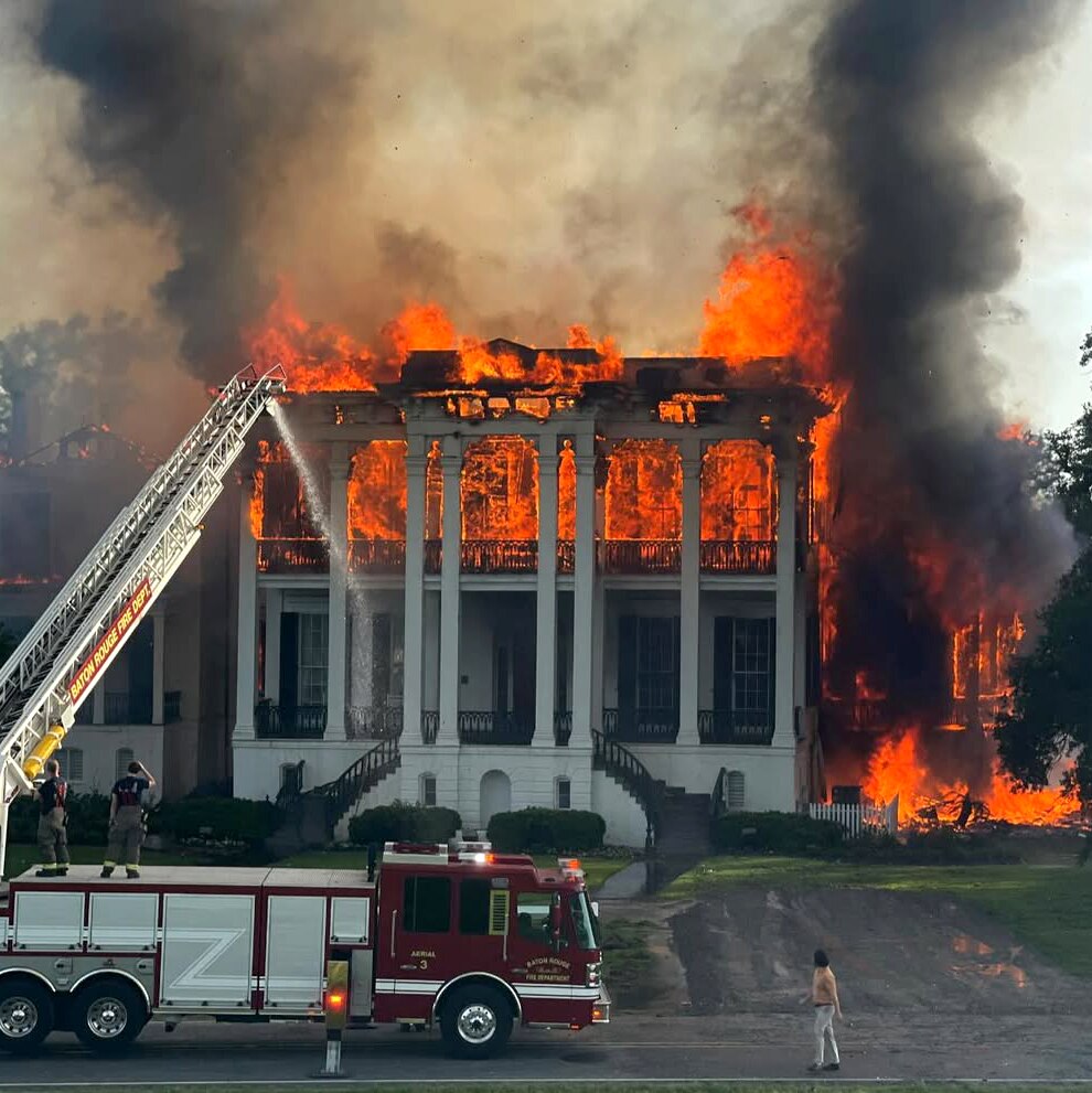 The historic Nottoway Plantation in White Castle, Louisiana, burned down in a massive fire on Thursday, May 15, 2025.