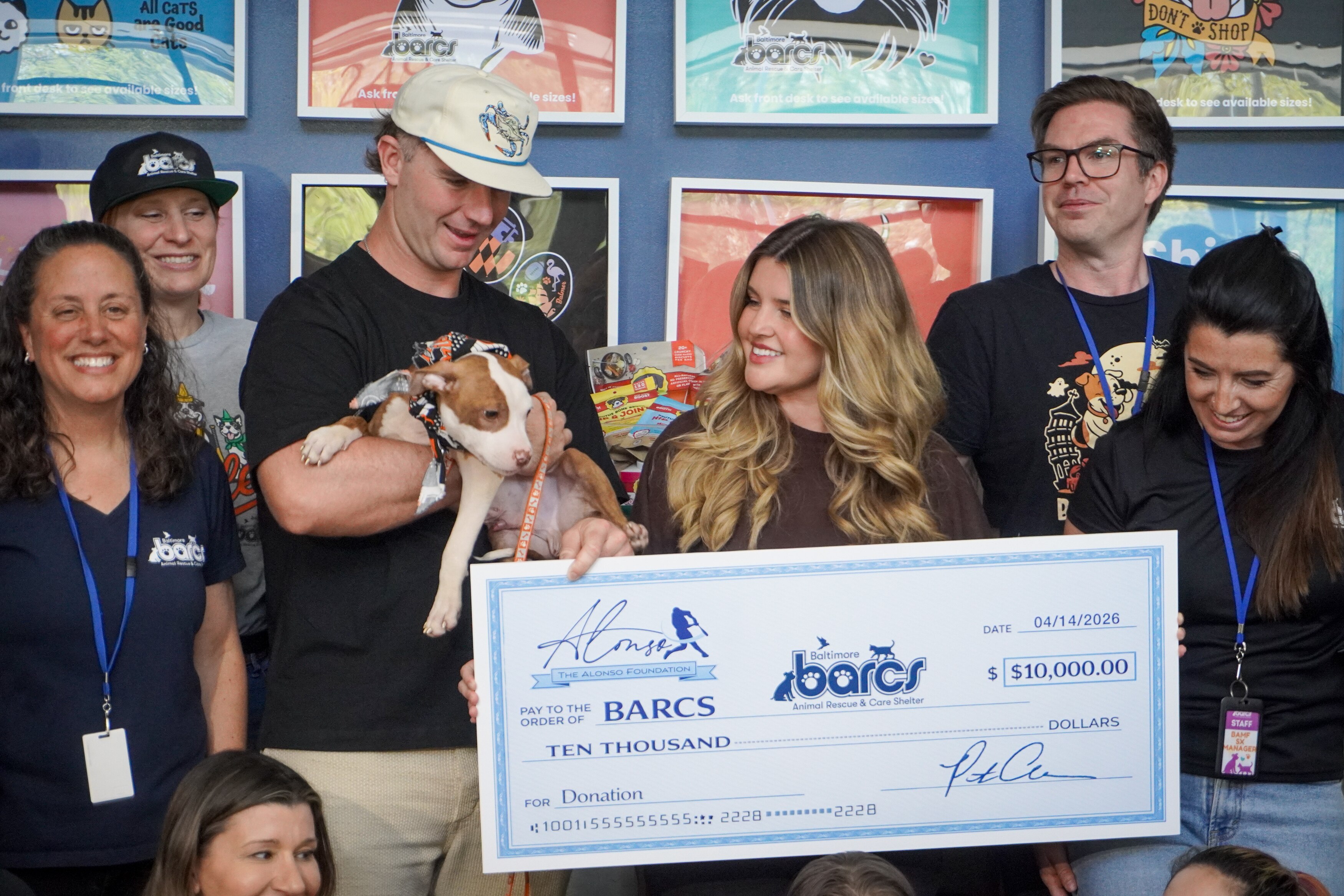 TUESDAY, APRIL 14, 2026 - Orioles first baseman Pete Alonso toured Baltimore Animal Rescue and Care Shelter on Tuesday, where he met Fletcher, a young dog. He and his wife donated $10,000 to the shelter.