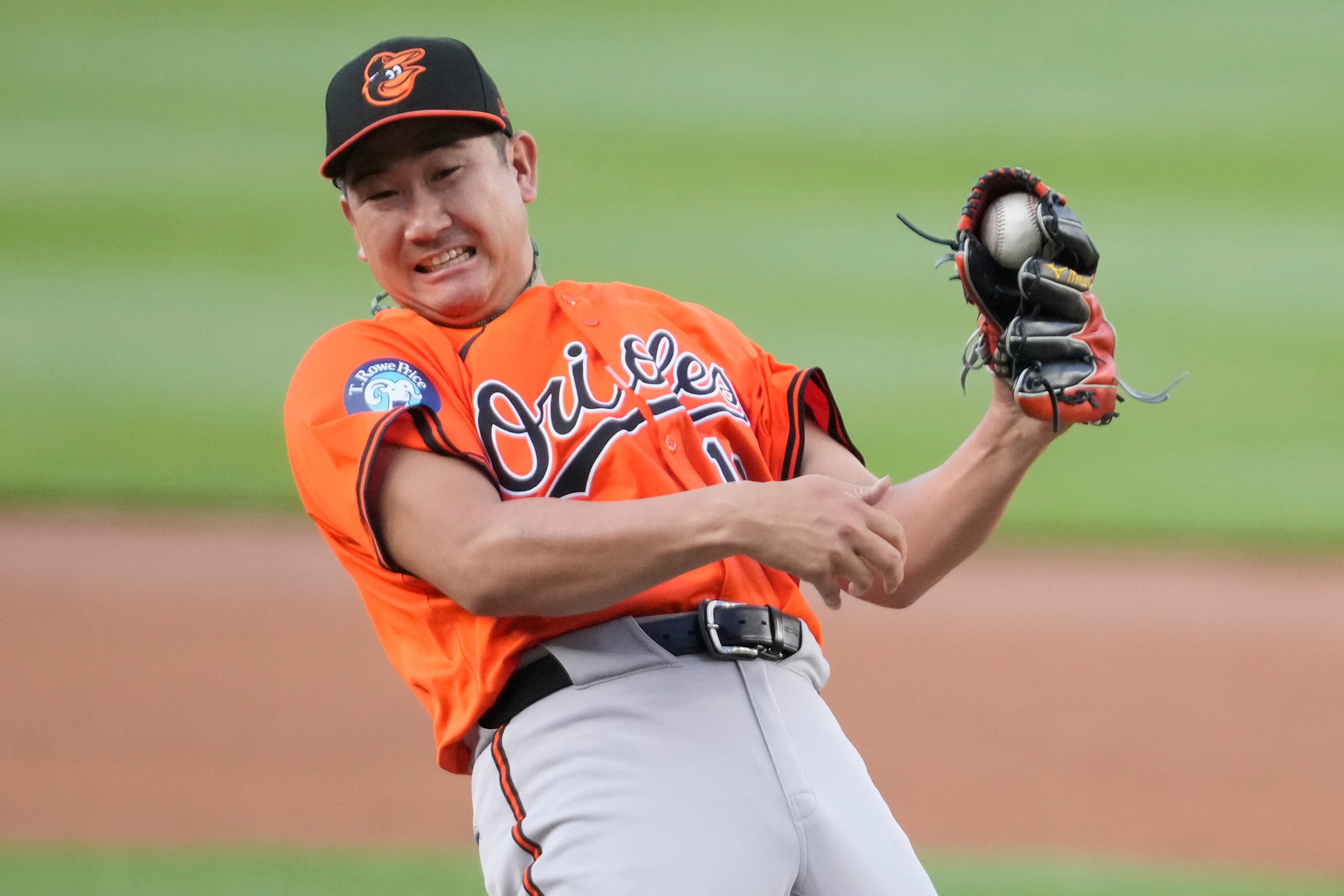 Tomoyuki Sugano fields a line drive in the second inning of the Orioles’ 4-3 loss to the Nationals on Wednesday night.