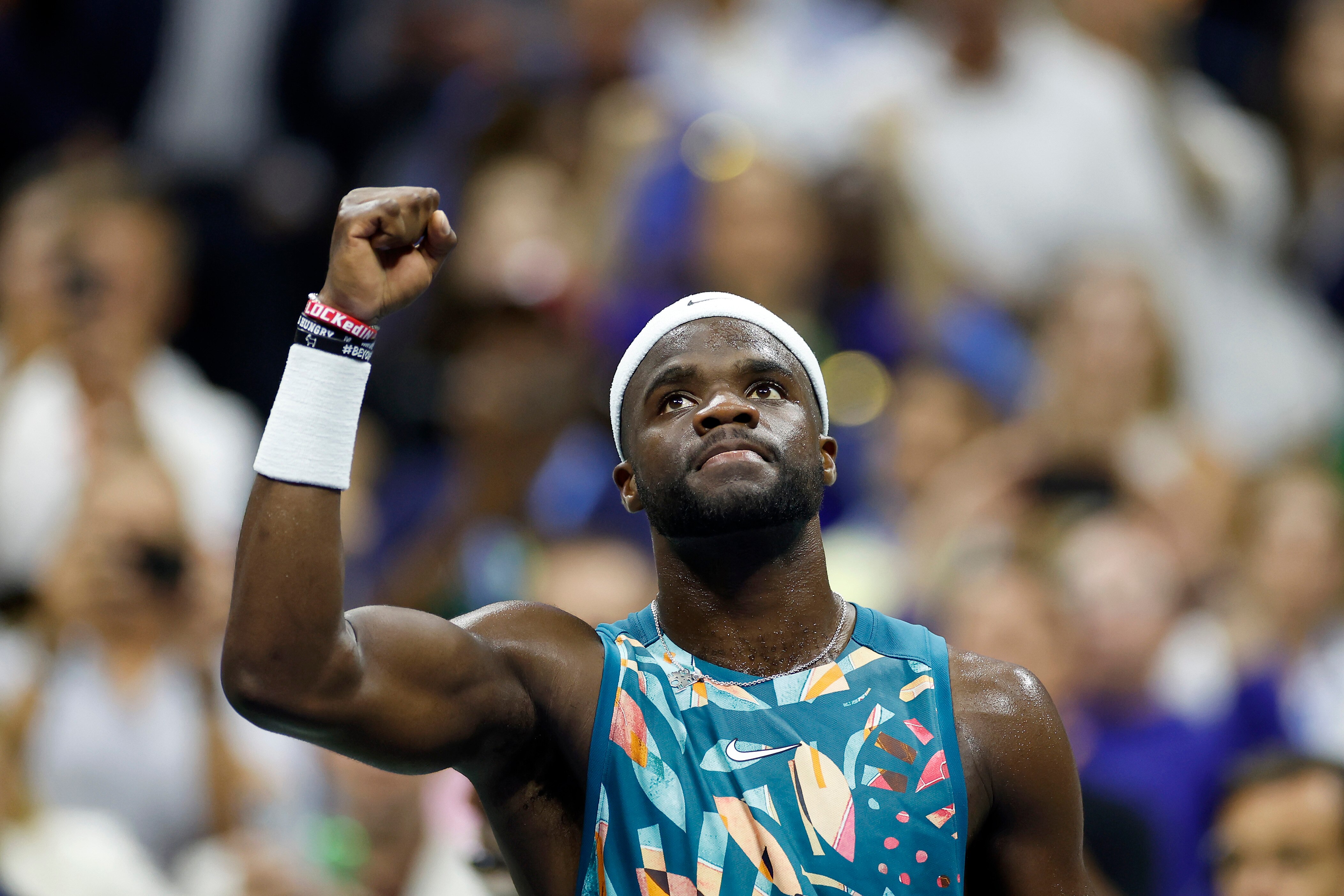 NEW YORK, NEW YORK - AUGUST 30: Frances Tiafoe of the United States celebrates after defeating Sebastian Ofner of Austria during their Men's Singles Second Round match on Day Three of the 2023 US Open at the USTA Billie Jean King National Tennis Center on August 30, 2023 in the Flushing neighborhood of the Queens borough of New York City. (Photo by Sarah Stier/Getty Images)