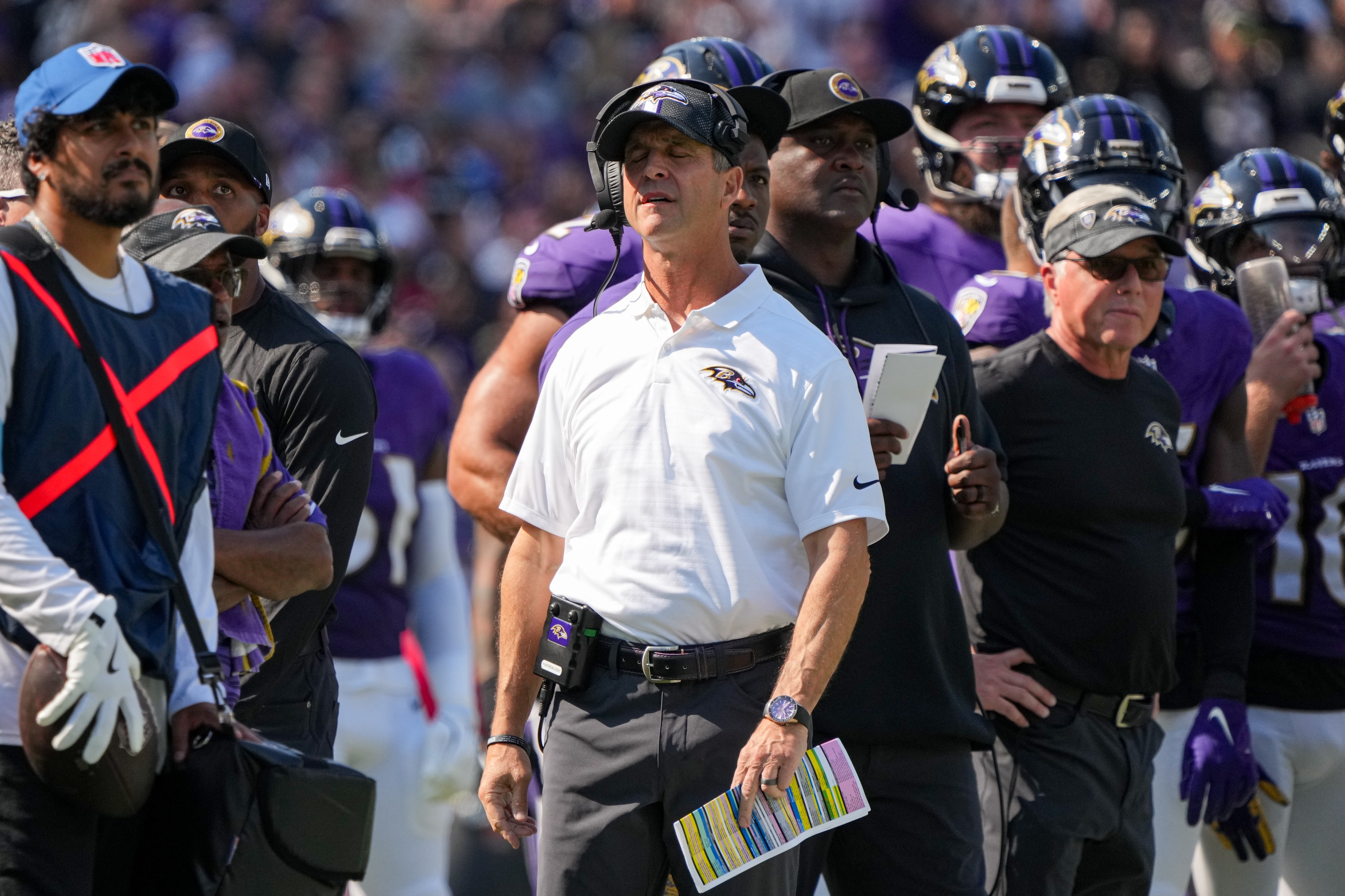 John Harbaugh’s postgame press conference was cut short because his brother fell ill while coaching the Chargers.