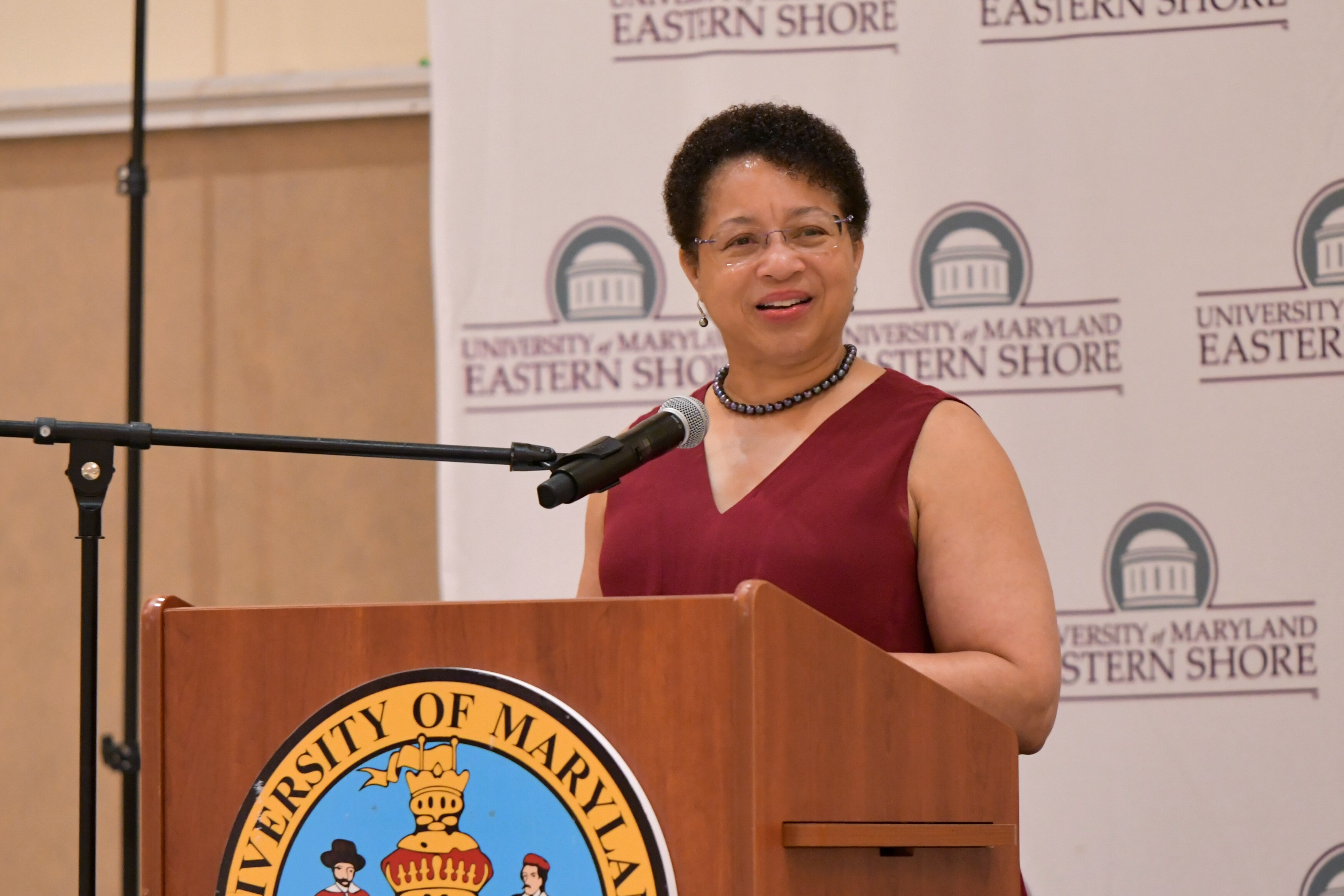 Dr. Heidi Anderson speaks as she is presented with the Distinguished Citizen Award at the University of Maryland Eastern Shore in 2021.