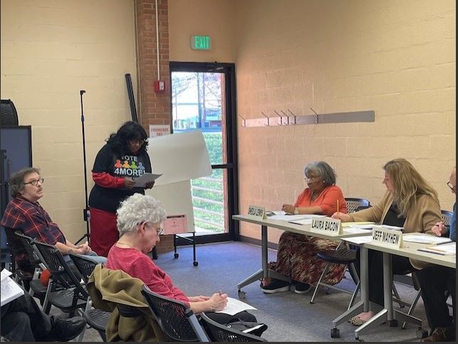 Linda Dorsey-Walker testifies in favor of expanding the Baltimore County Council at a public hearing in Woodlawn on March 20, 2024.