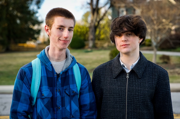 Towson High School students Sam LaBuff, 17, left, and Ben Kasofsky, 17, are organizing the intra-school school walk out efforts on Friday.