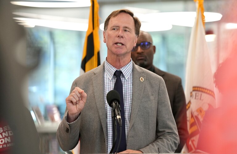 County Executive Steuart Pittman, Ann Arundel department of Health and the Ann Arundel County Public library announce a pilot program to help reduce gun-related incidents and deaths on April 13, 2023.