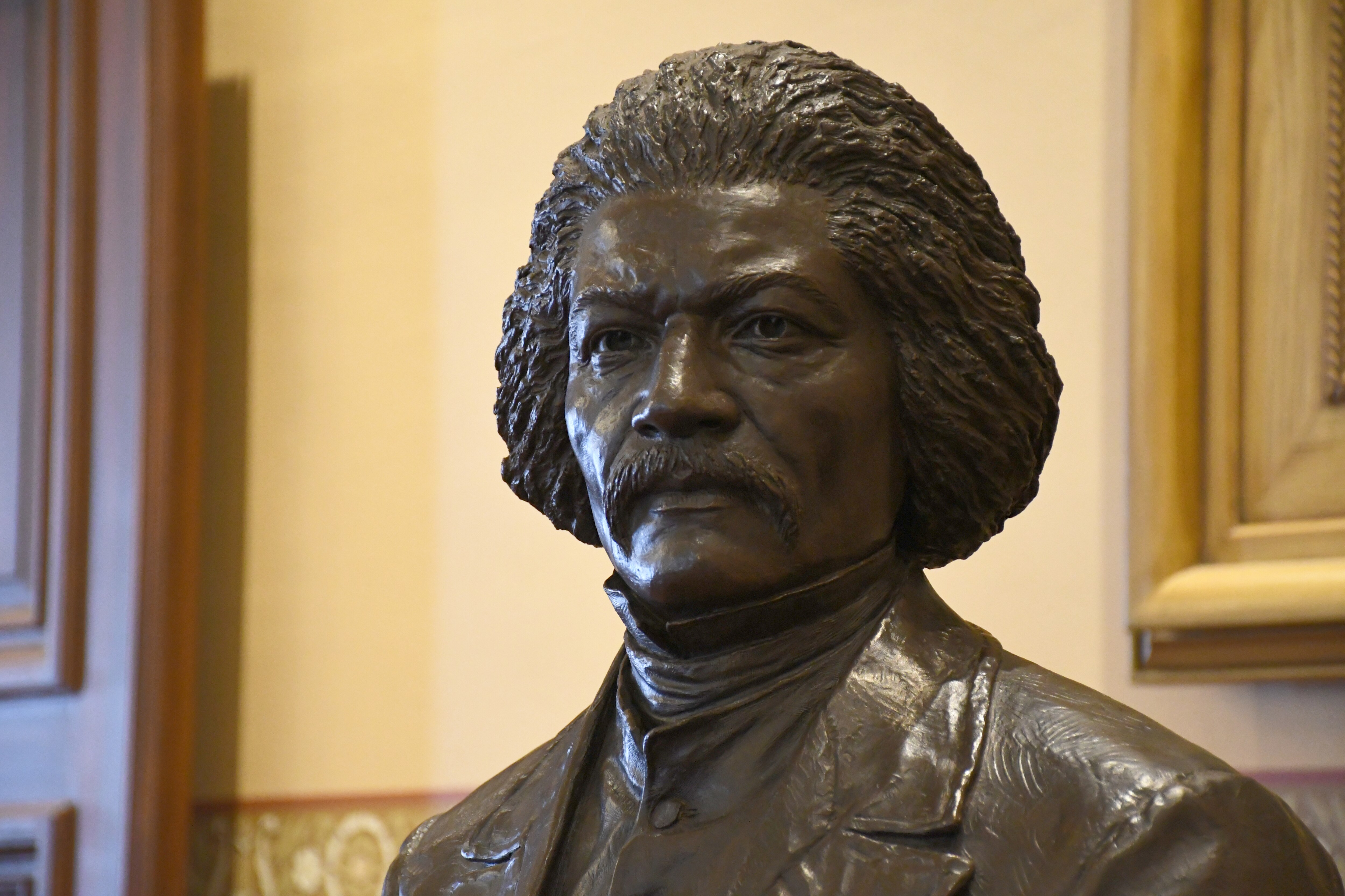Abolitionist Frederick Douglass is honored with a bronze statue in the Old House of Delegates Chamber in the Maryland State House in Annapolis.
