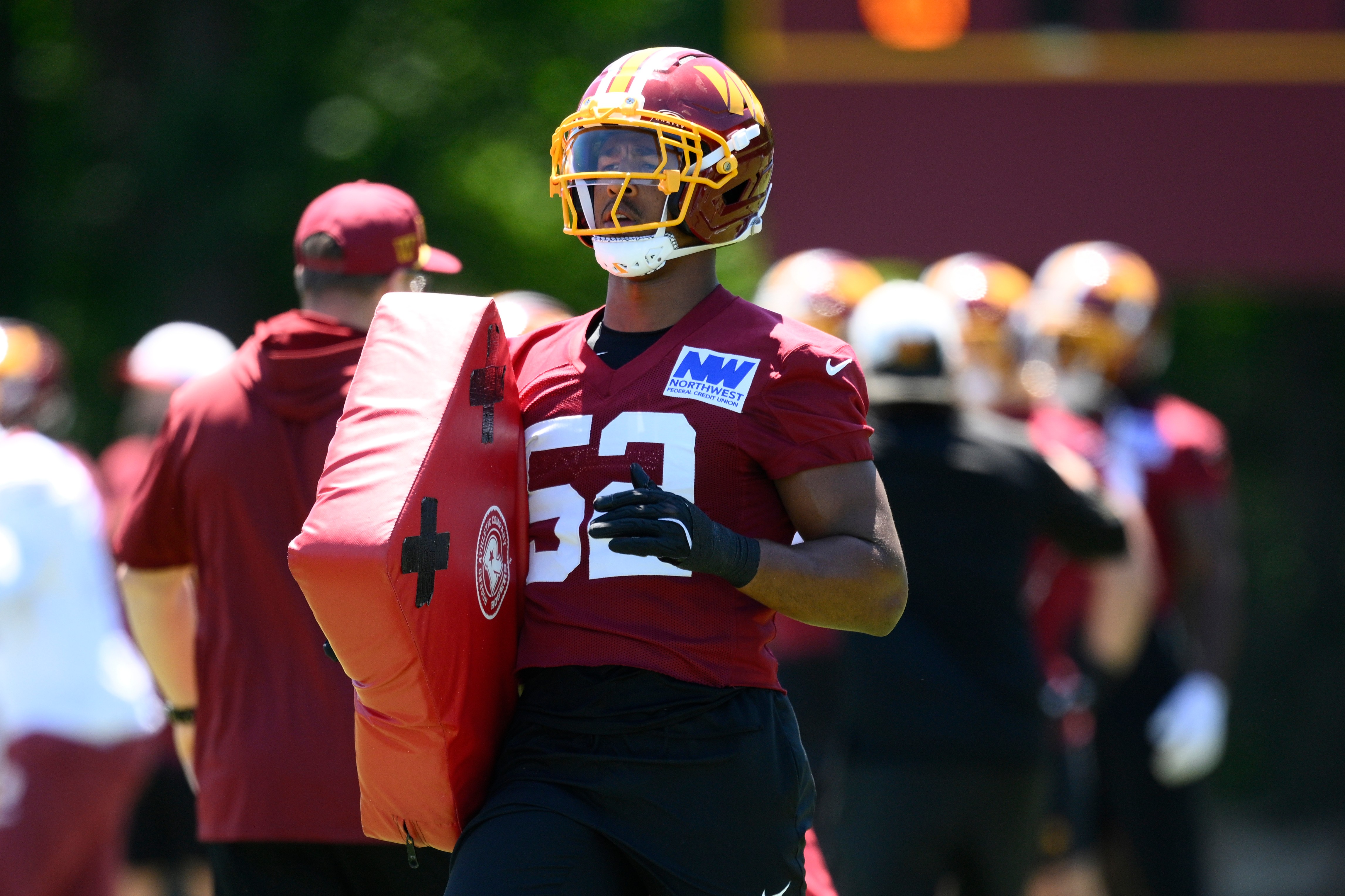 Washington Commanders rookie linebacker Sonny Styles works out during practice on June 2.