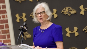 July 28, 2026 - Baltimore County Executive Kathy Klausmeier speaks at a press conference announcing news regarding the Baltimore Ravens and their presence in Baltimore County at the Owings Mills training center.
